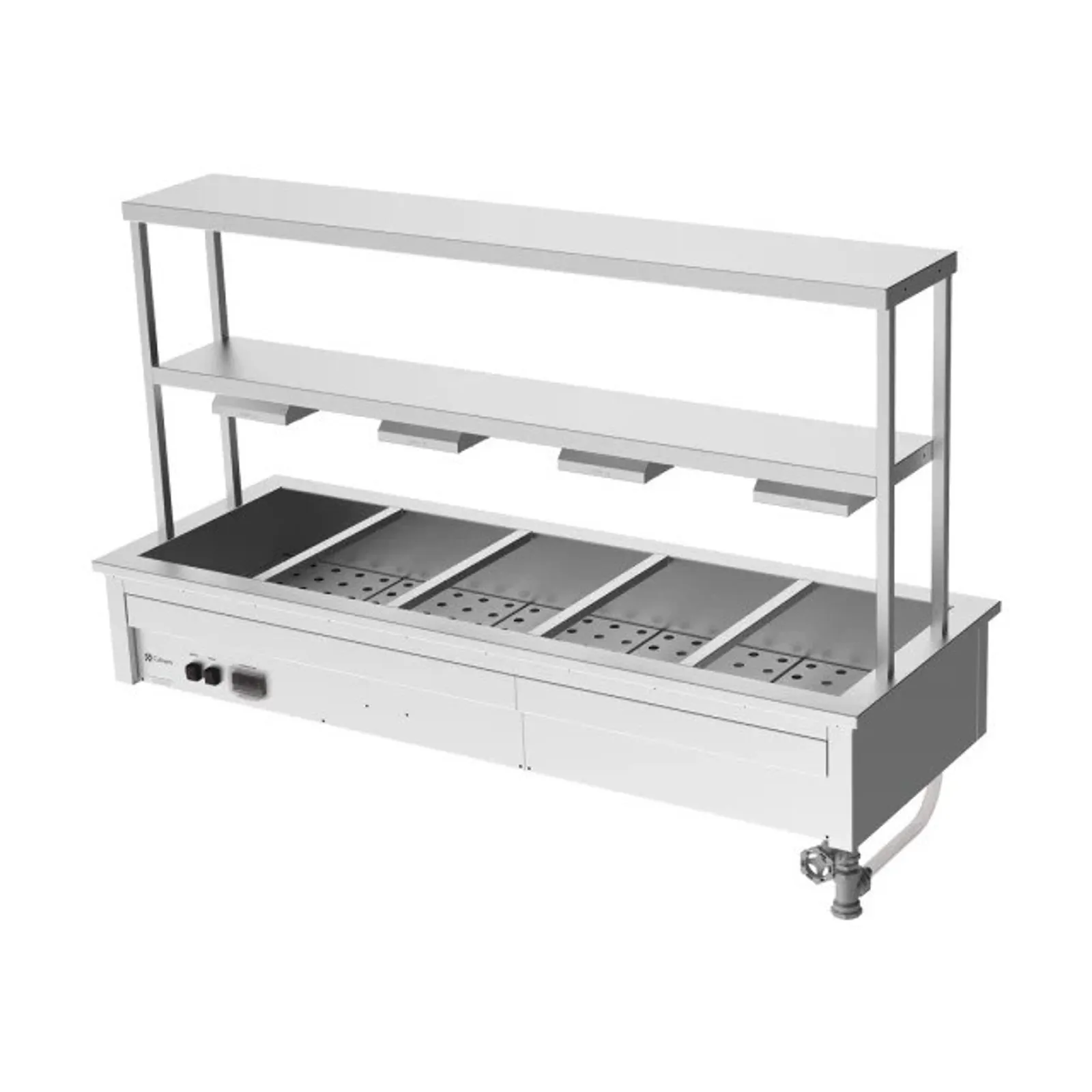 Culinaire CH.BM.D.GDB.5 Drop In Bain Marie with Double Gantry & Heat Lamps to Bottom Shelf - 5 Modules