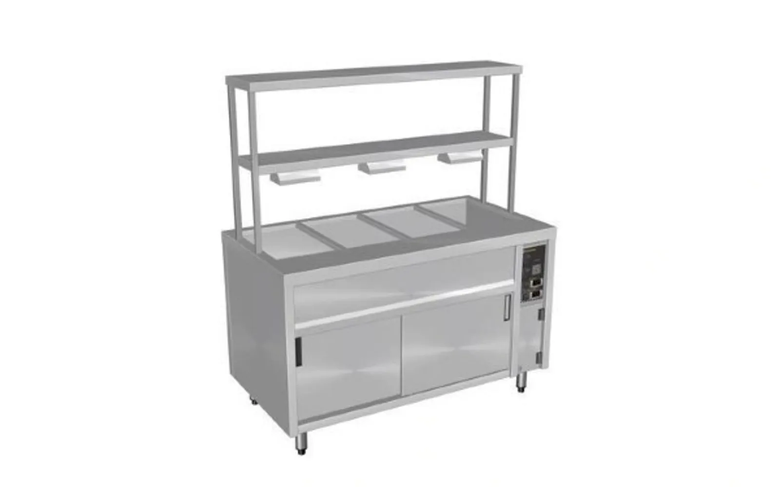 Culinaire CH.BMH.I.GDB.5 Island Bain Marie with Double Gantry & Heat Lamps to Bottom Shelf - 5 Modules