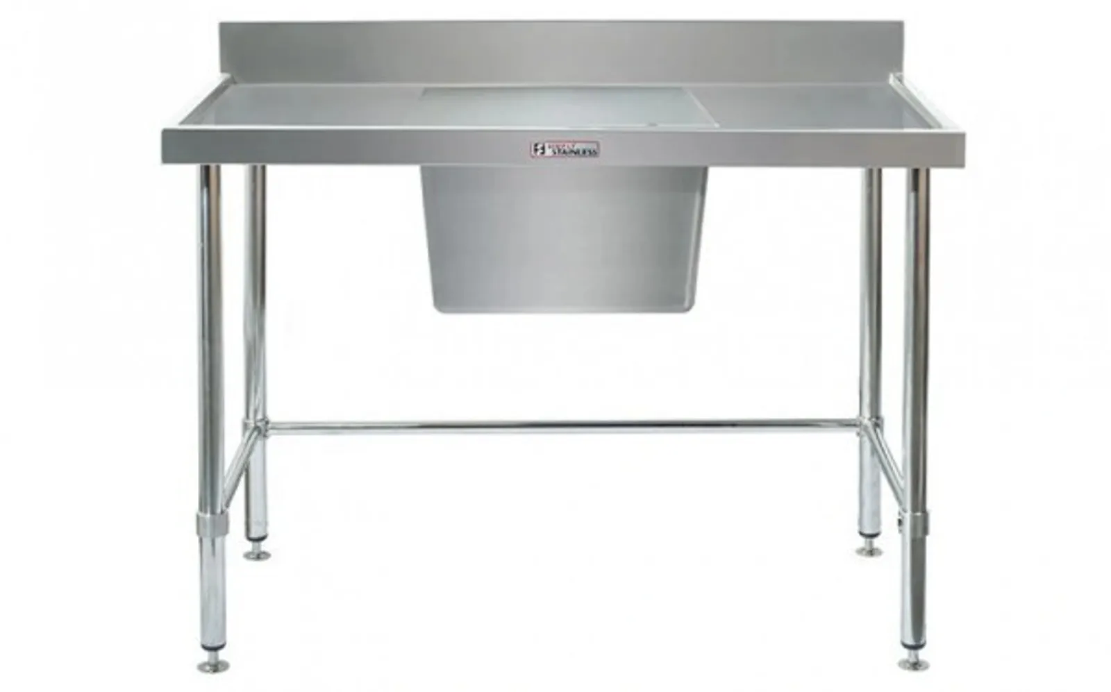 Simply Stainless SS05.1800.C.LB Single Sink Bench with Splashback - with leg brace (600 Series) - 1800mm - Centre Sink