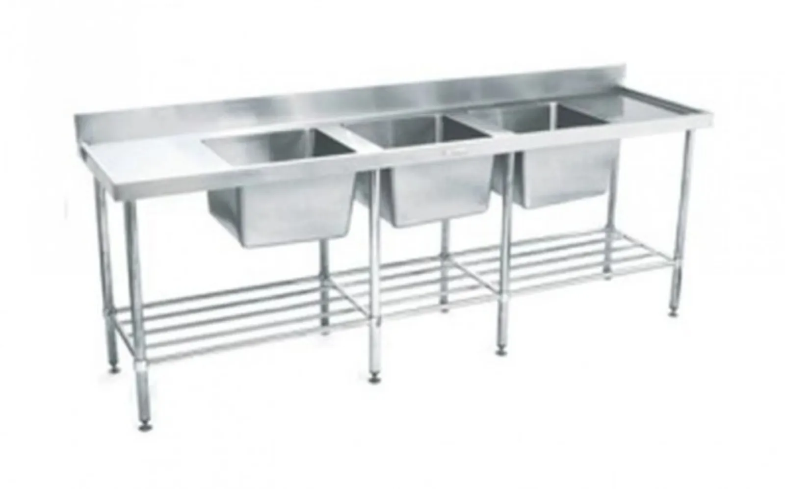 Simply Stainless SS24.7.2400.TB (700 Series) Triple Bowl Sink Bench - 2400mm - 150mm Splashback