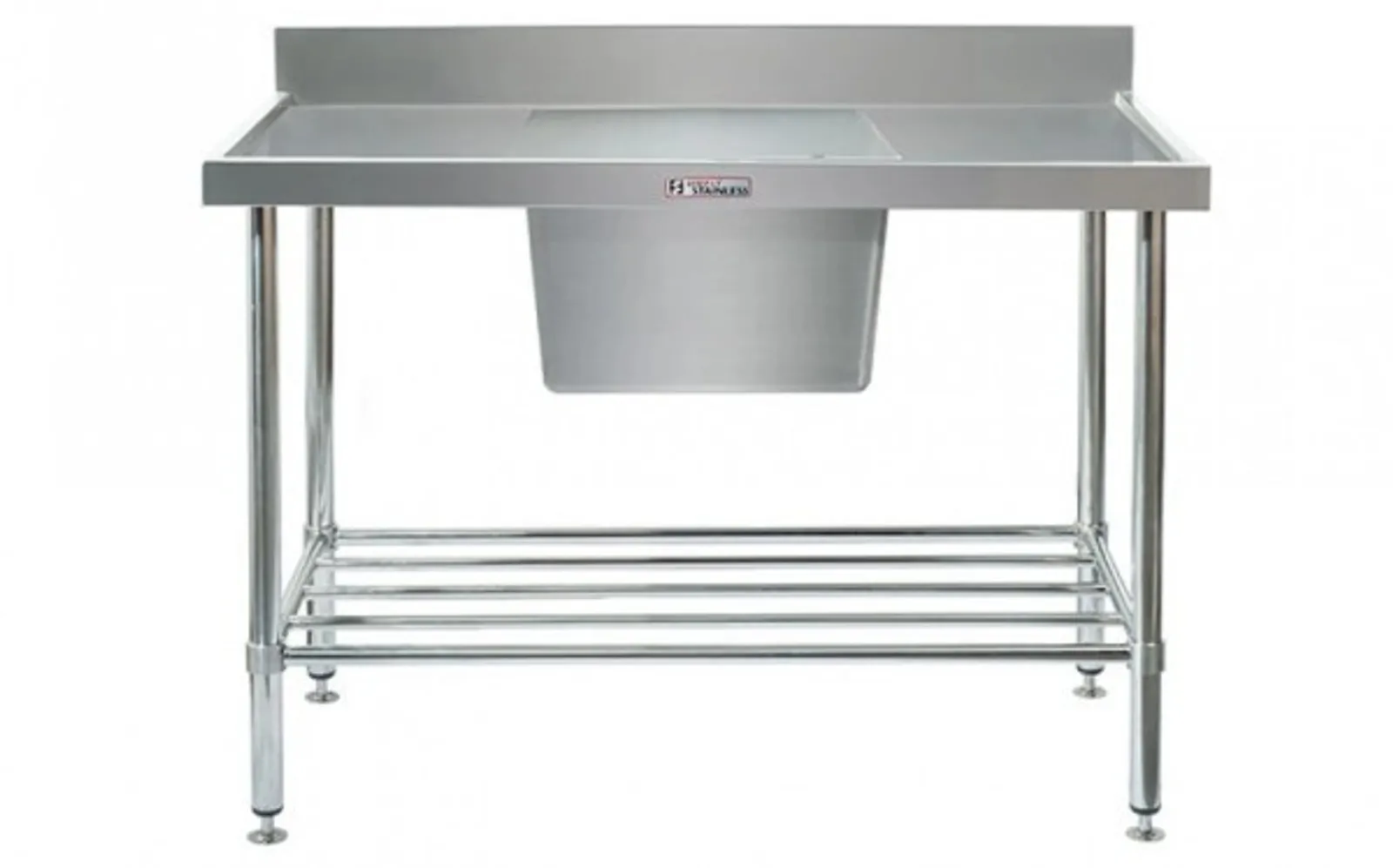 Simply Stainless SS05.1500.C Single Sink Bench with Splashback (600 Series) - 1500mm - Centre Sink