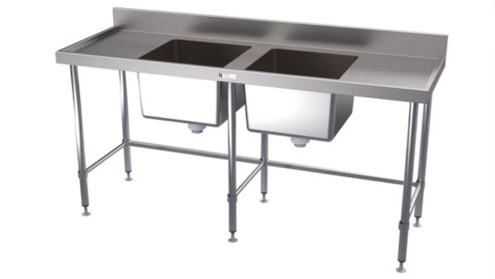 Simply Stainless SS06.2400.LB Double Sink Bench with Splashback and leg brace (600 Series) - 2400mm