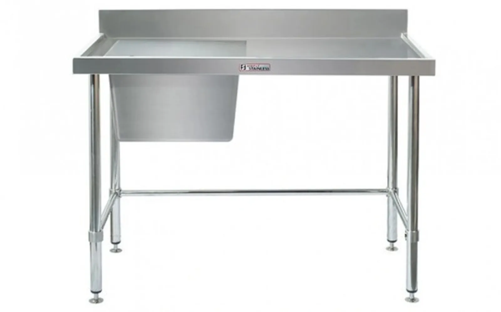 Simply Stainless SS05.7.1500.L.LB Single Sink Bench with Splashback - with leg brace (700 Series) - 1500mm - Left Hand Sink