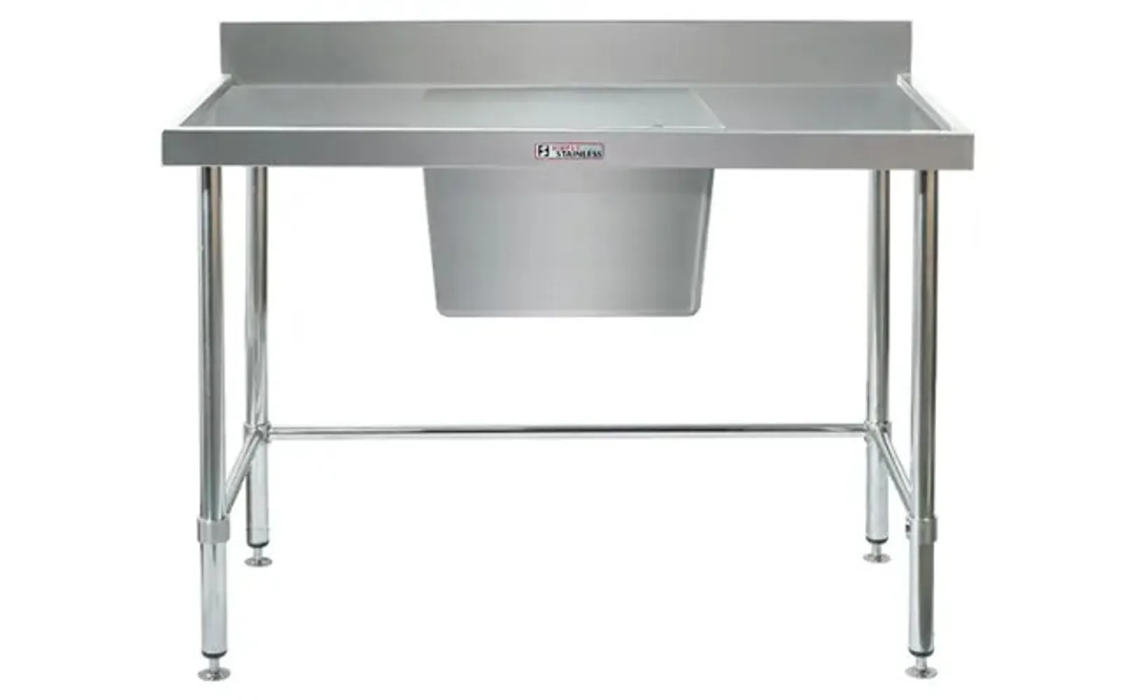 Simply Stainless SS05.2100.C.LB Single Sink Bench with Splashback - with leg brace (600 Series) - 2100mm -  Centre Sink