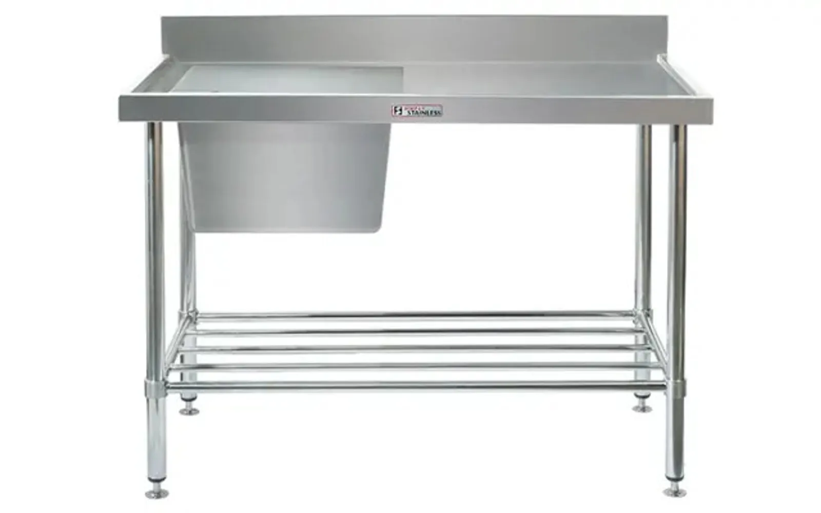 Simply Stainless SS05.2100.L Single Sink Bench with Splashback (600 Series) - 2100mm - Left Hand Sink