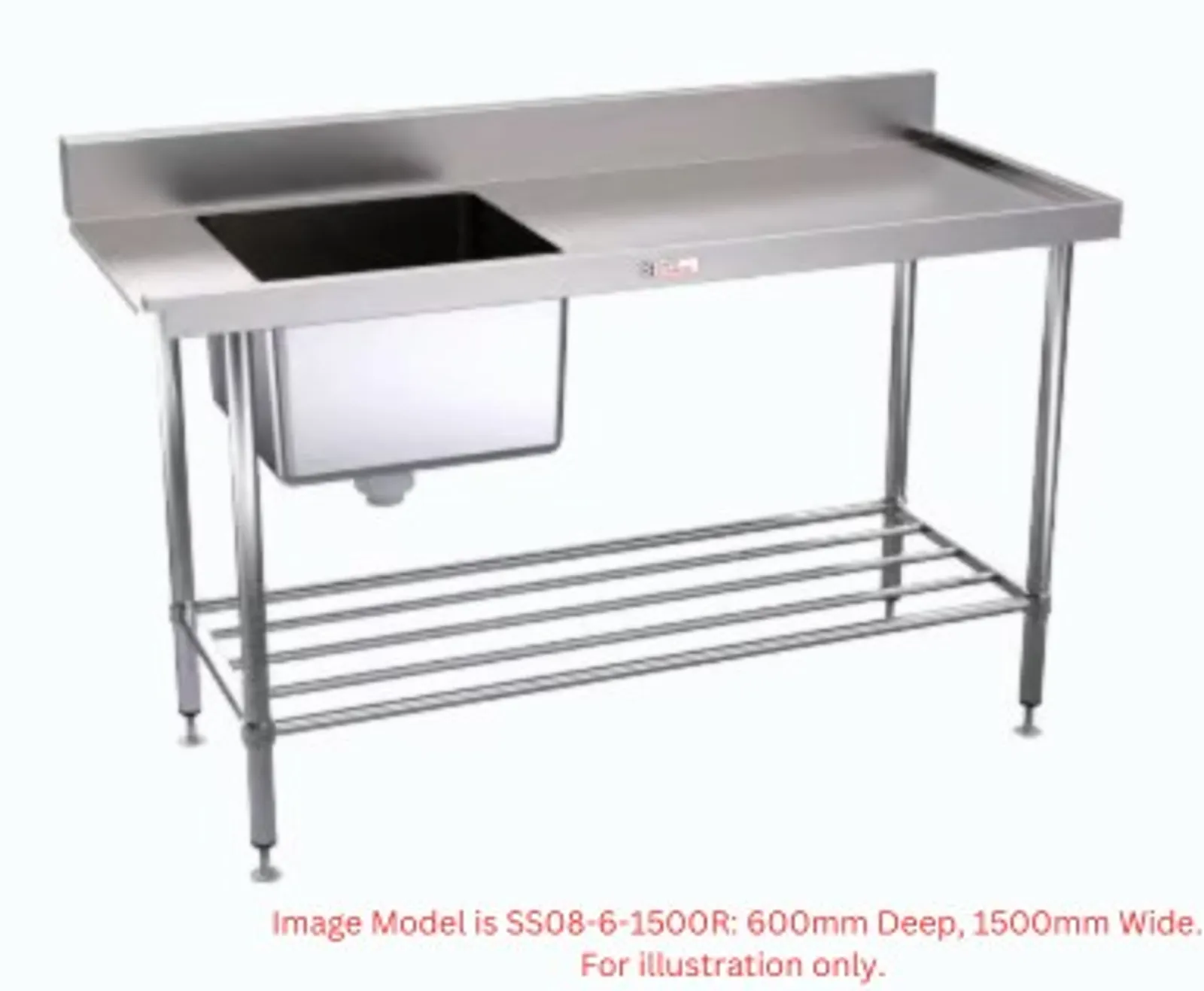 Simply Stainless SS08.7.1500.R Dishwasher Inlet Bench (700 Series) - 1500mm - Right Hand Inlet