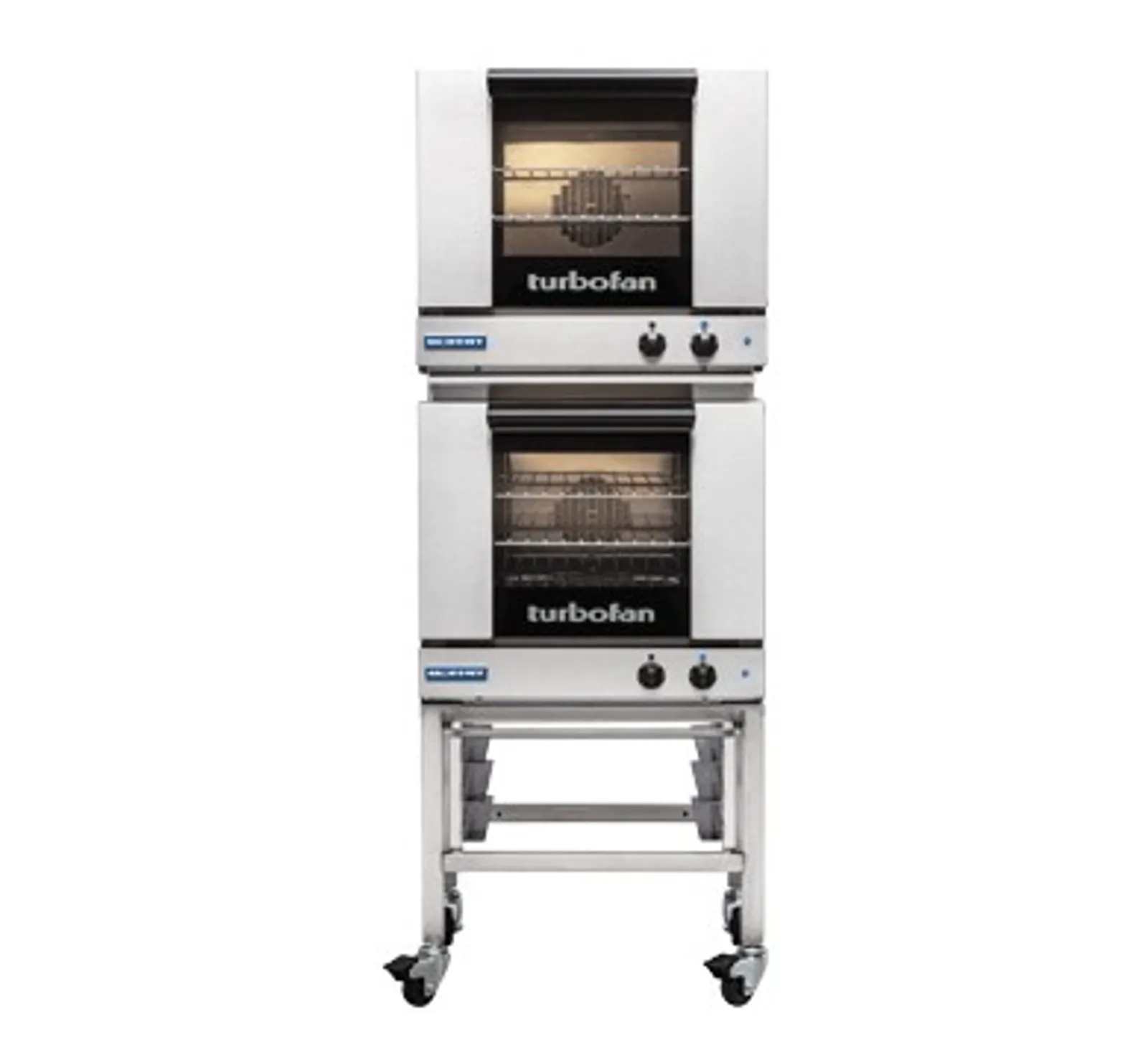 Turbofan E23M3/2 - Half Size Tray Manual Electric Convection Ovens Double Stacked w/ Adjustable Feet Base Stand