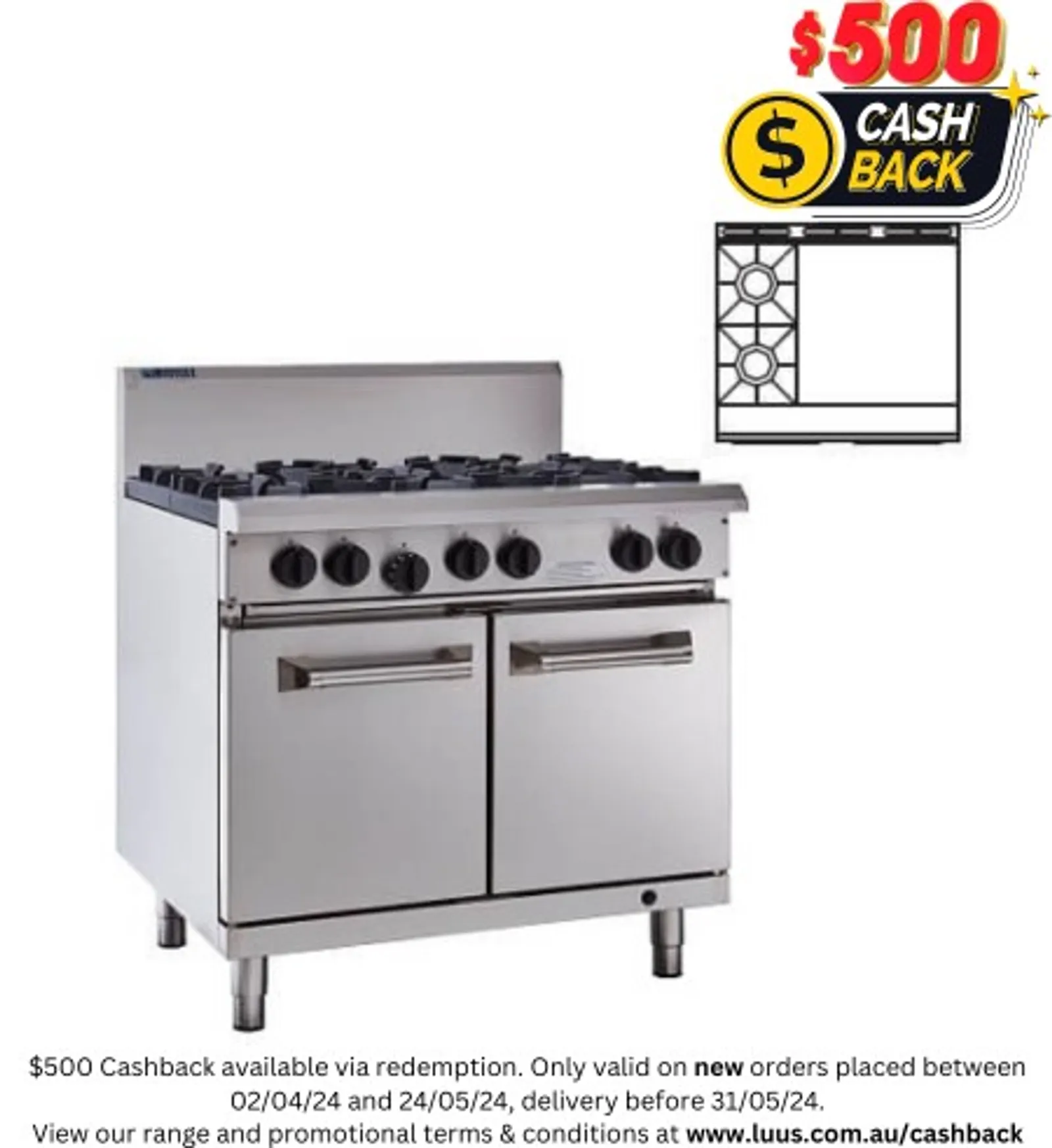 LUUS RS-2B6P - 2 Burner, 600 Wide Griddle & Oven