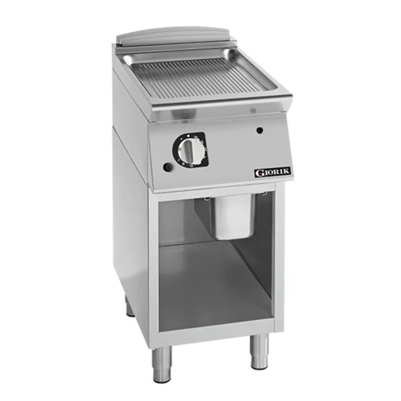 Giorik FRG92GCRXT 900 Series - Gas Frytop on Open Base - 400mm Ribbed Satin Chrome Plate