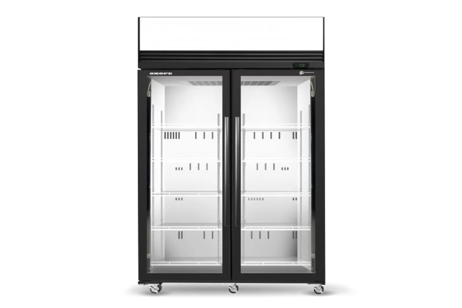 SKOPE SKFT1300N-AC - 2 Glass Door Upright Display Freezer, Lit Sign