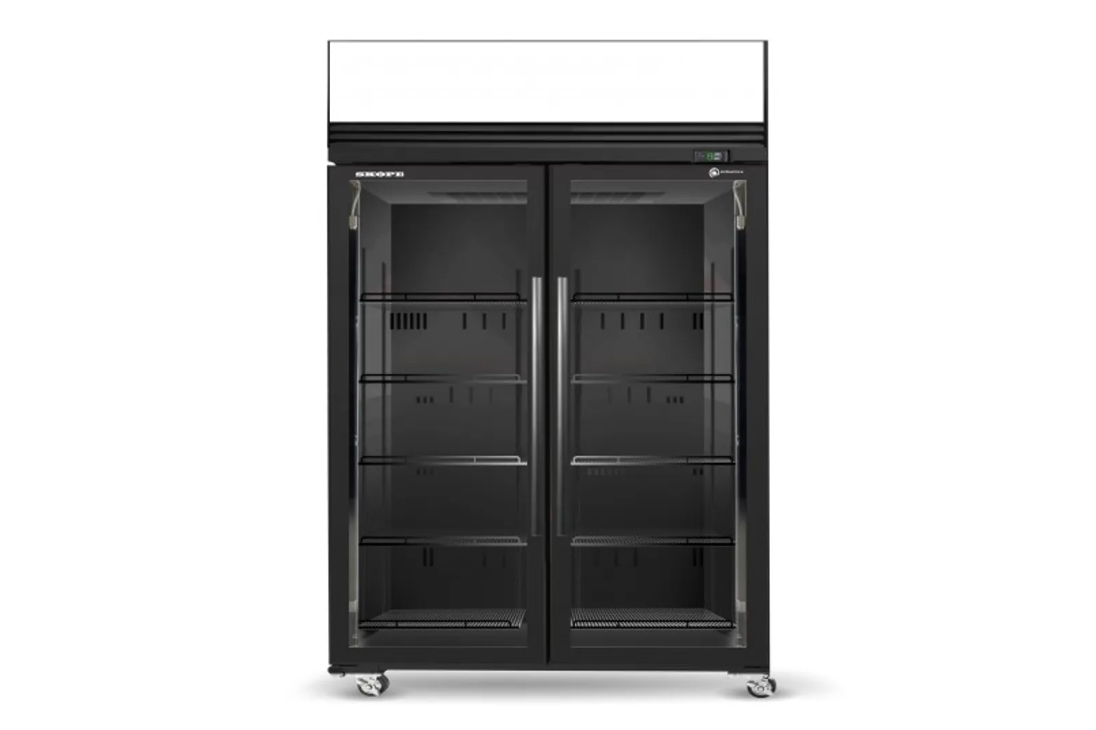SKOPE SKFT1300N-AC - 2 Glass Door Upright Display Freezer, Lit Sign