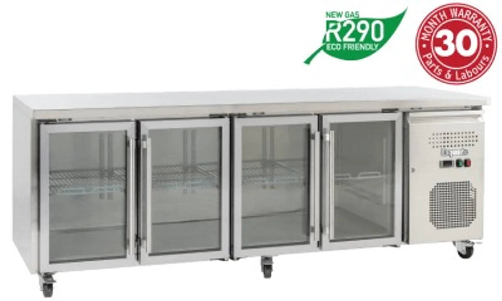 Exquisite SSC550G - Four Glass Doors Underbench Fridge Slimline 511L