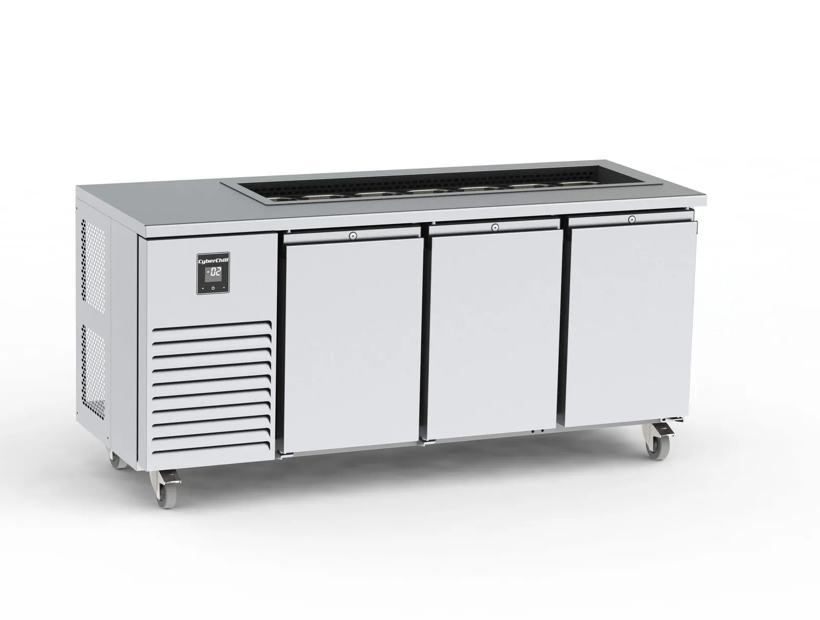 CyberChill MCR311-RDDD-AB - 3 Door Remote Counter Chiller w/ Air Blown Well