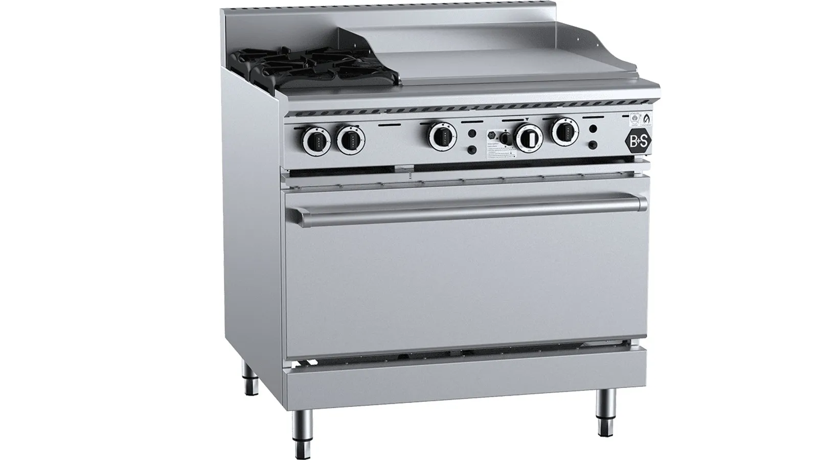 B+S Black OV-SB2-GRP6 - Oven w/ 2 Open Burners 600mm Grill Plate