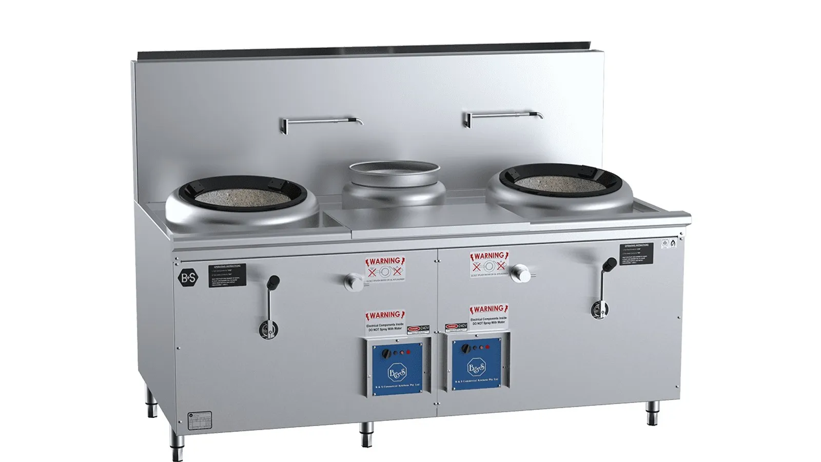 B+S Black CCF-HP2+1 - Double Hole Hi Pac Wok W/ Centre Pot & Prep Table