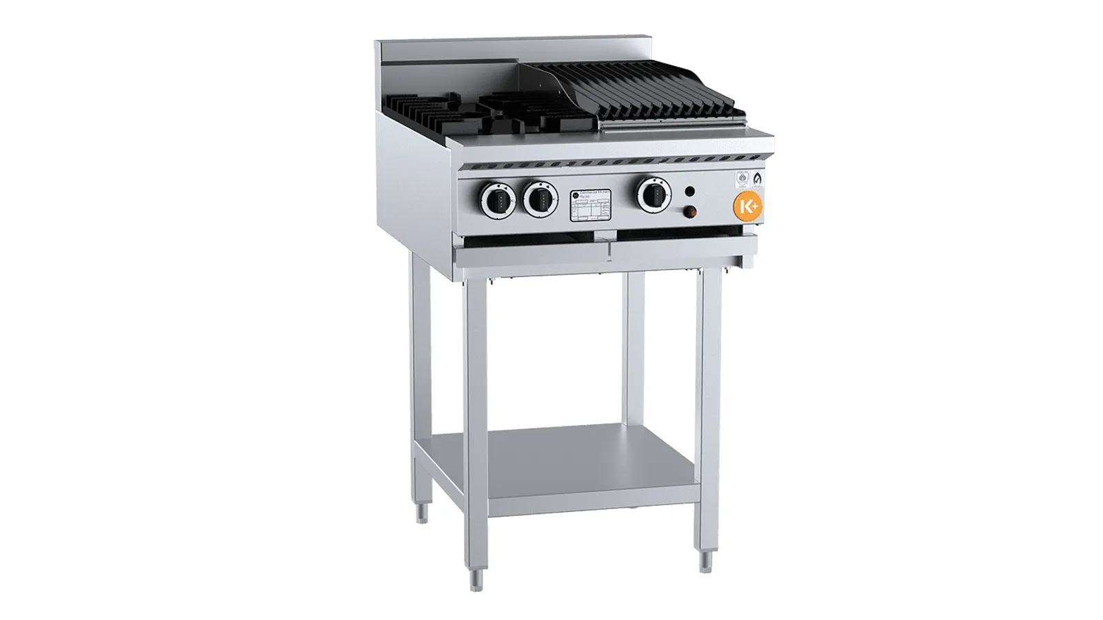 K+ KBT-SB2-CBR3 - Combination 2 Open Burners 300mm Char Broiler On Stand