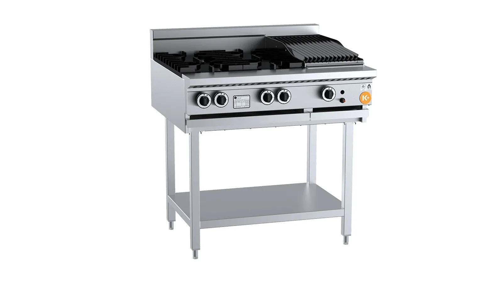 K+ KBT-SB4-CBR3 - Combination 4 Open Burners 300mm Char Broiler On Stand