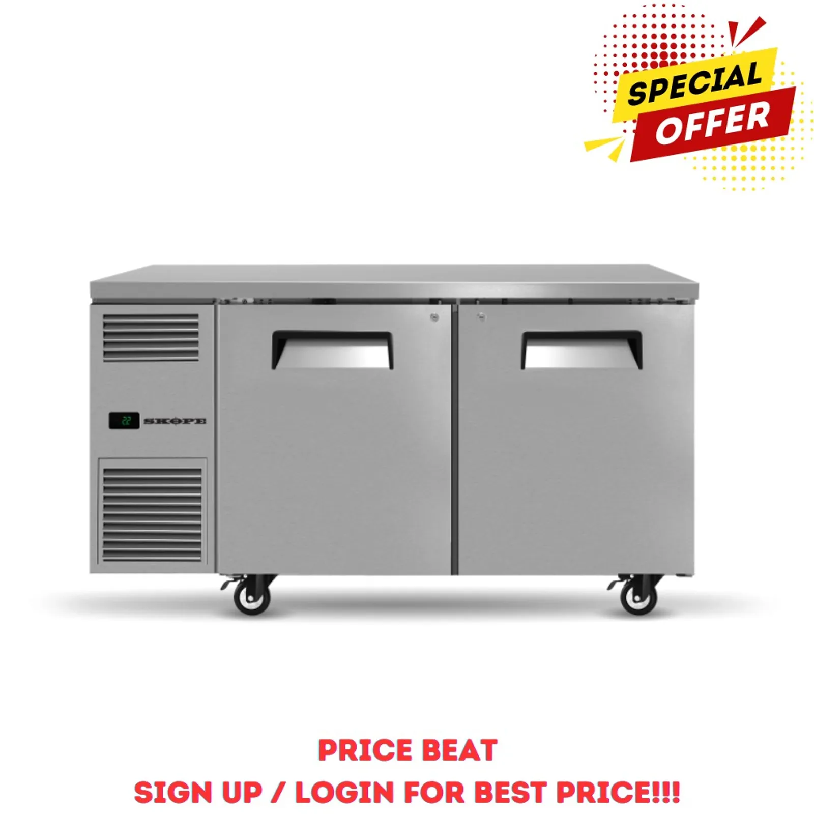 SKOPE Reflex RF7.UBR.2XL.SD - 2 Solid Door, 1500mm Wide Underbench Fridge