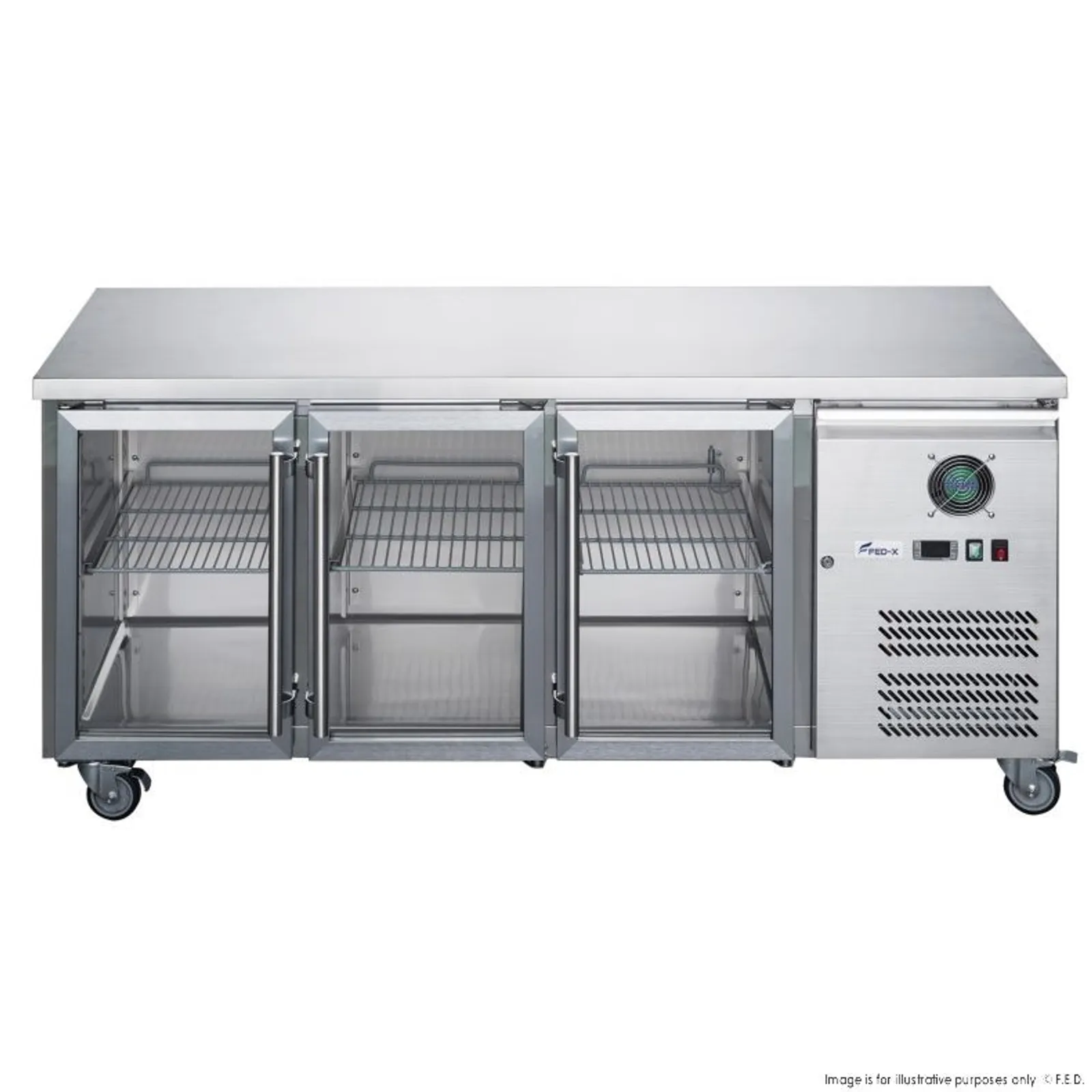 FED-X XUB6C18G3V - 3 Glass Door Bench Fridge 339L