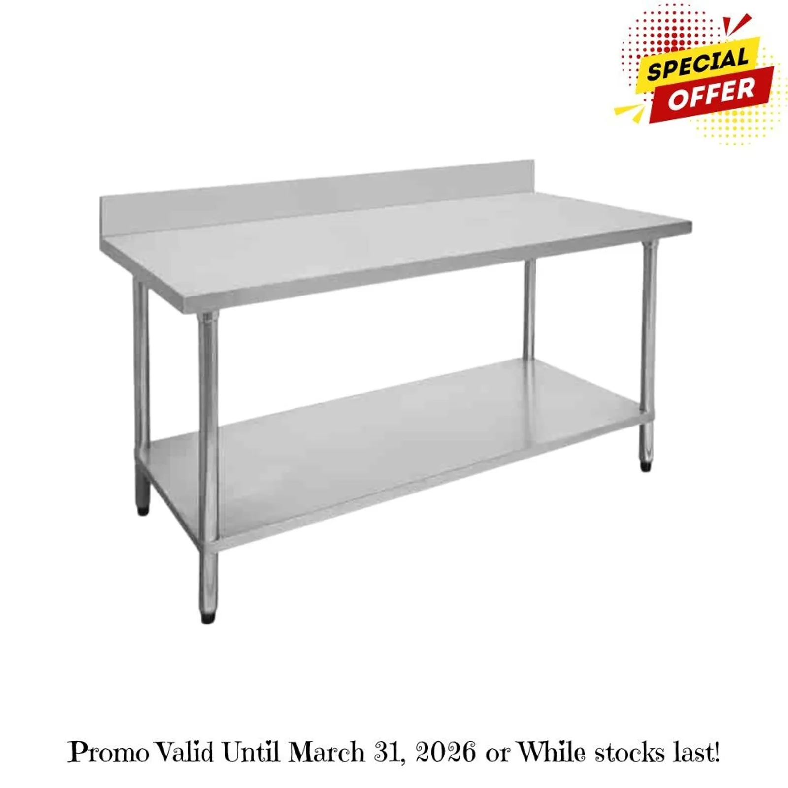 FED 0600-6-WBB - Work Bench with Undershelf and Splashback 600W x 600D x 900H