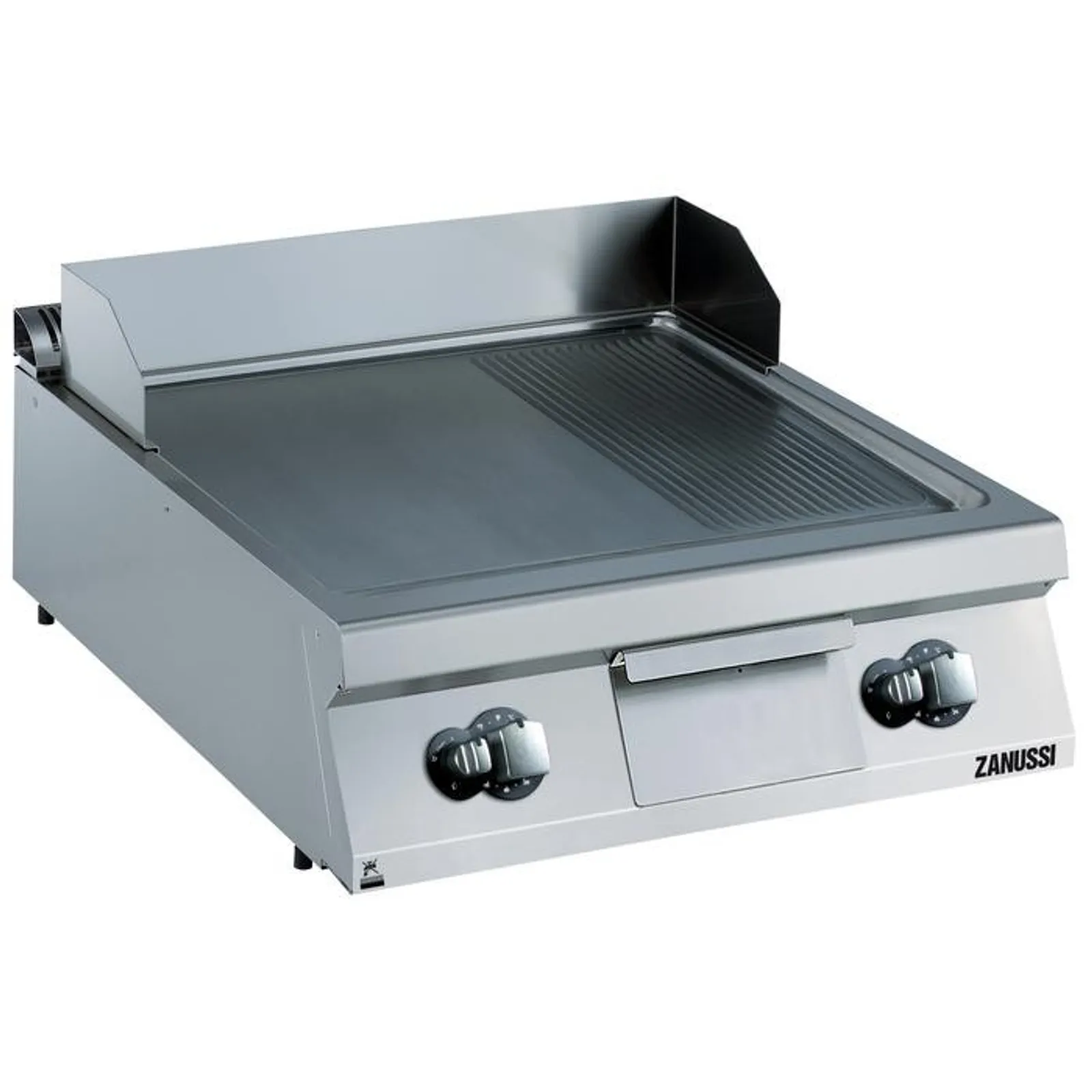 Zanussi 392403 EVO900 - 800mm Gas Fry Top, Smooth & Ribbed Brushed Chrome Sloped Plate