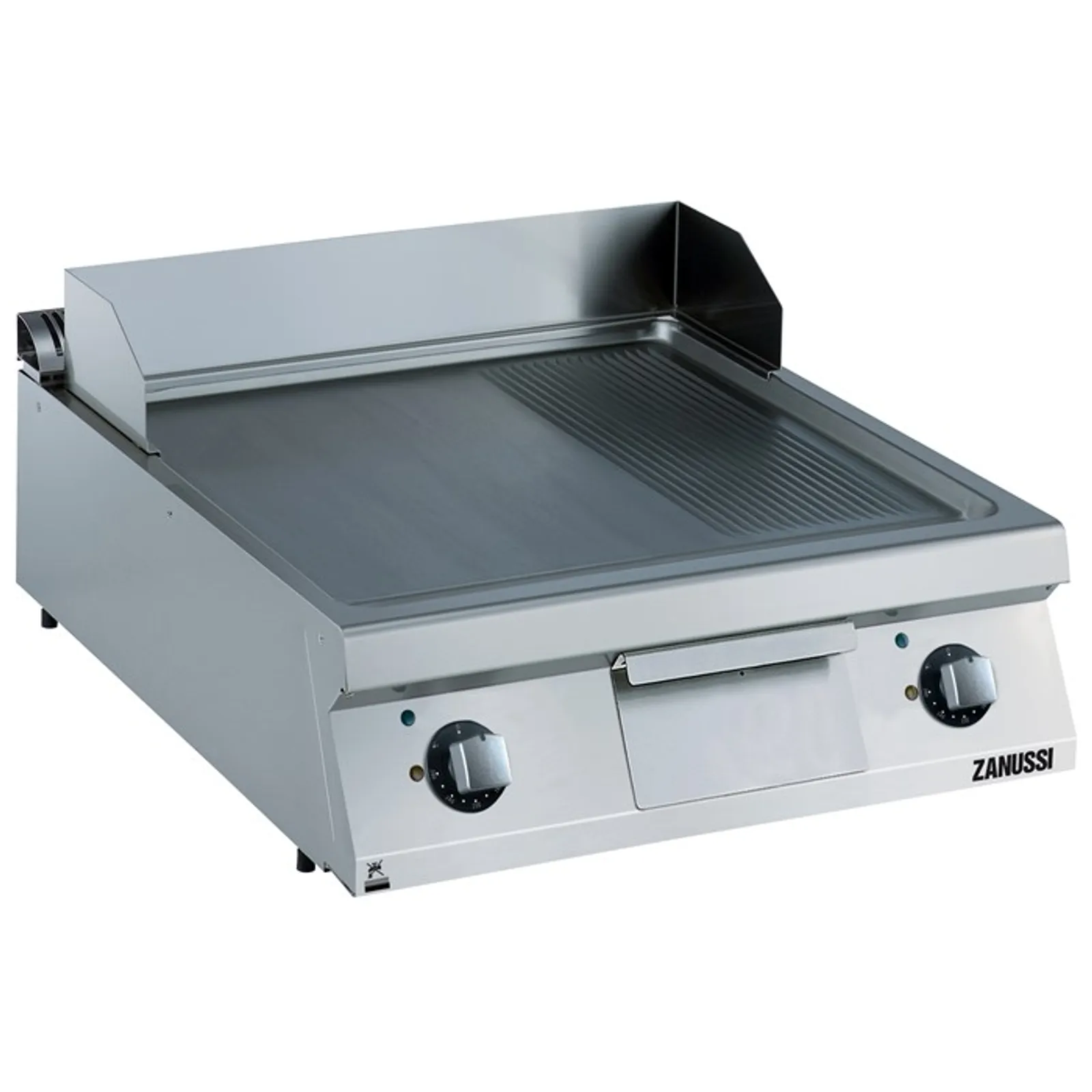 Zanussi 392358 EVO900 - 800mm Electric Fry Top, Smooth and Ribbed Brushed Chrome Sloped Plate