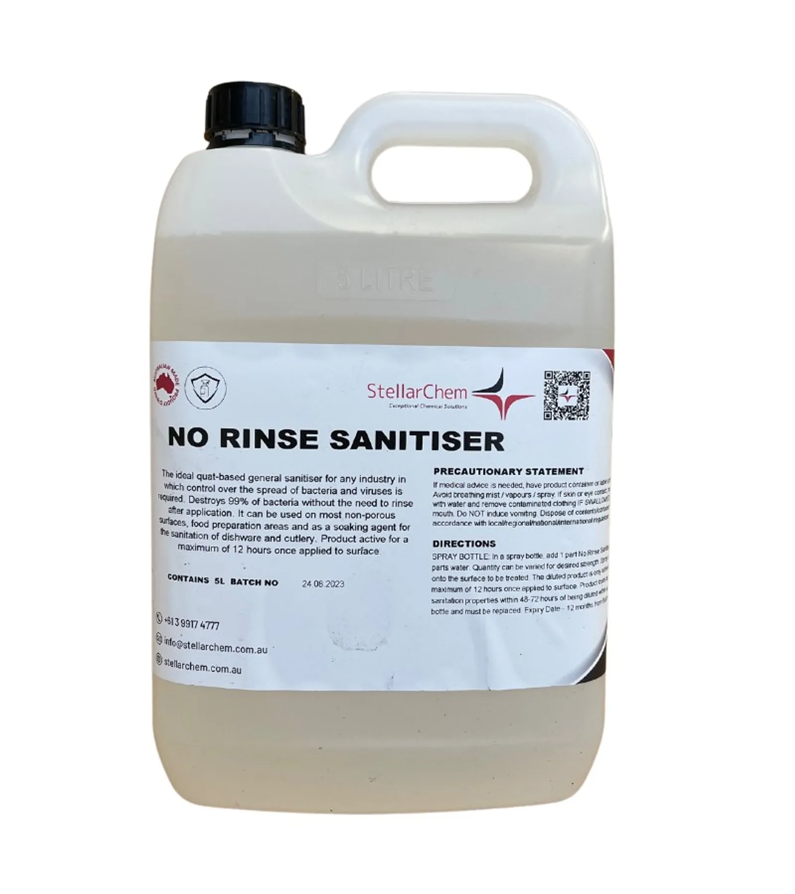 StellarChem WCINRS5 - Concentrated No Rinse Quat Sanitiser 5L Food Surface Sanitiser & Food Prep Sanitiser
