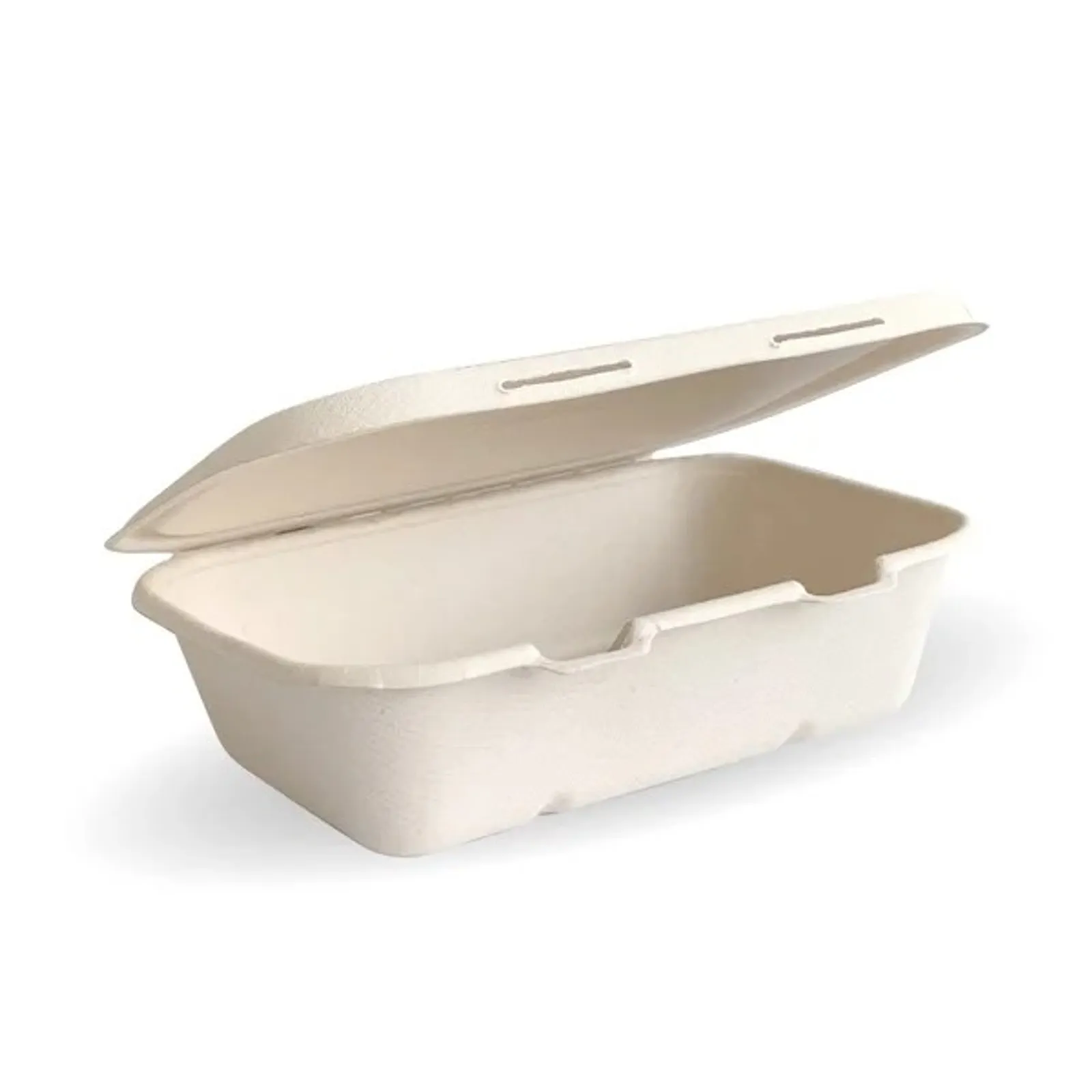 BioPak B-HL-75-N - 20x15x5cm / 7.5x5x1.9in Natural Plant Fibre Clamshell