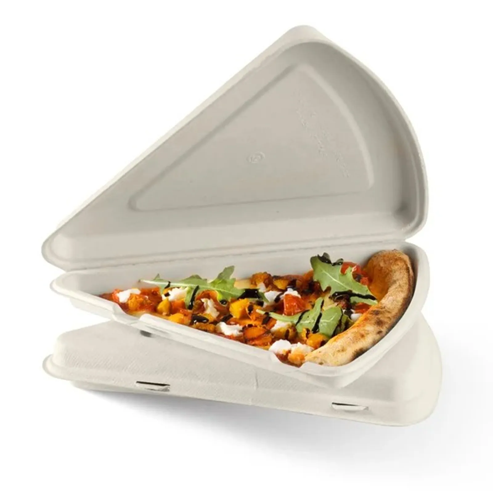 BioPak B-HLP-N - 28cm X 16cm X 4cm / 9in Natural Plant Fibre Pizza Slice Clamshell