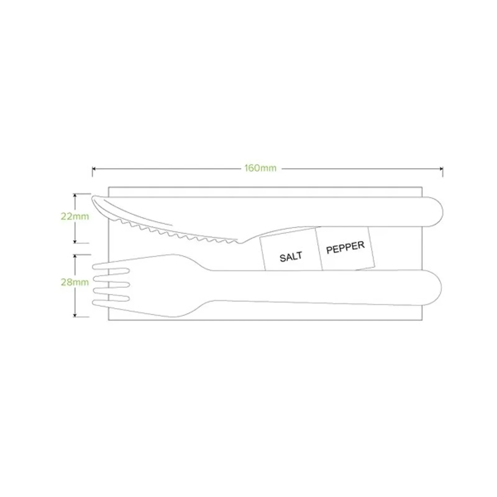 BioPak HY-16KFNSP-COATED - 16cm Coated Wood Knife, Fork, Napkin, Salt & Pepper Set