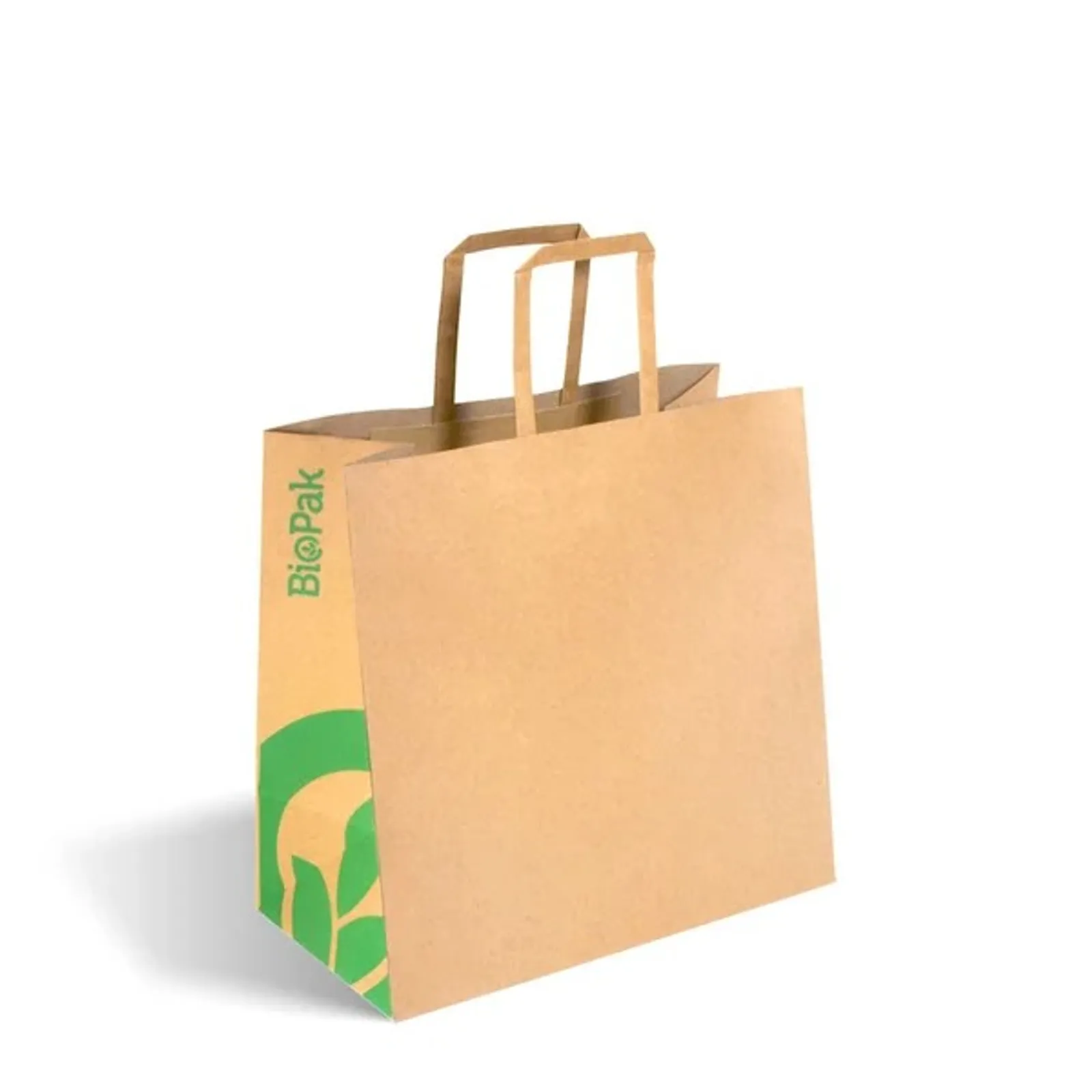 BioPak BAG-TA-F-SMALL - Small Flat Handle Kraft Paper Bag