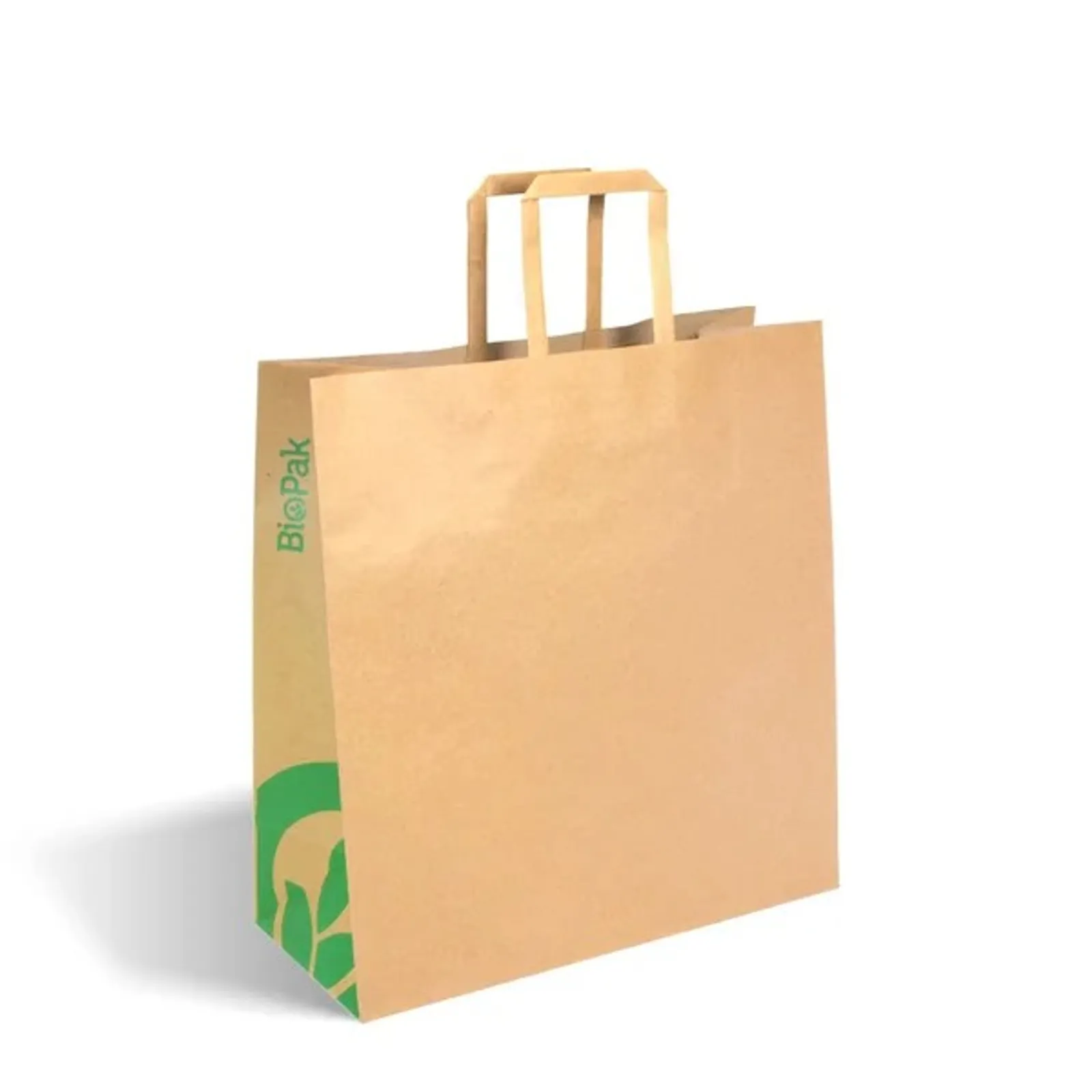 BioPak BAG-TA-F-MEDIUM - Medium Flat Handle Kraft Paper Bag