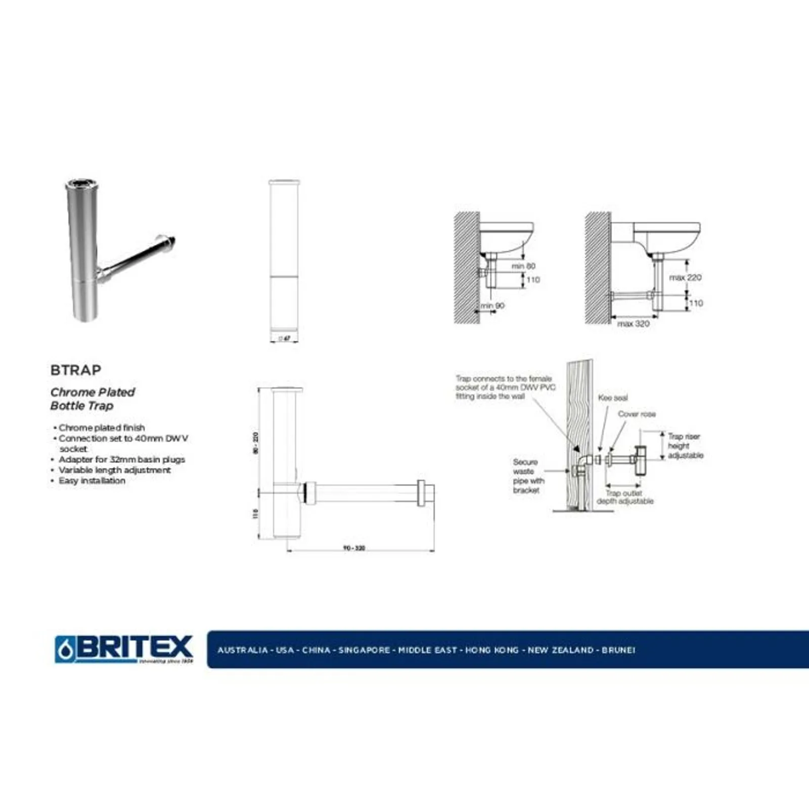 Britex BTRAP - Chrome Plated Bottle Trap