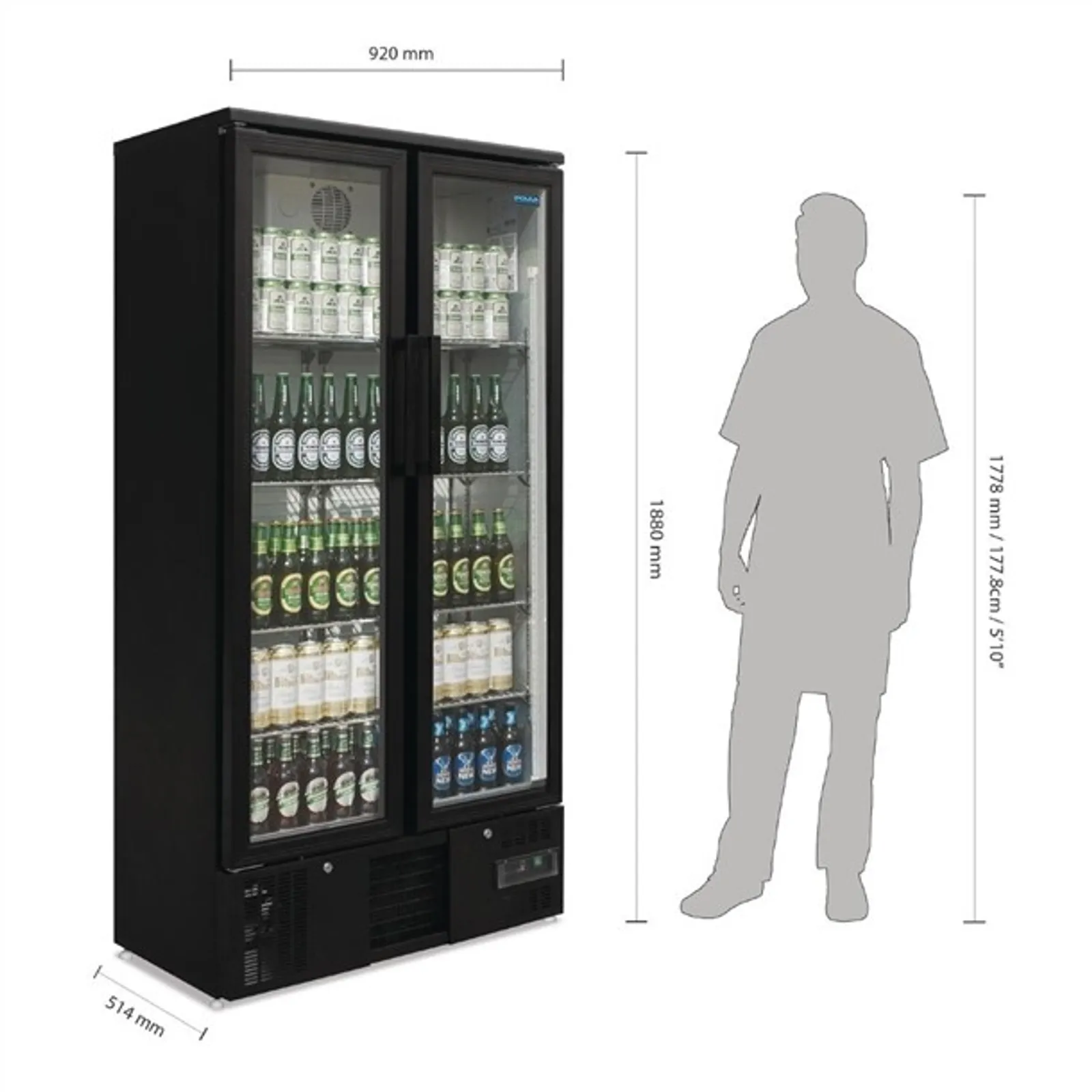 Polar GJ449-A G-Series - Upright Back Bar Cooler with Hinged Doors 490Ltr