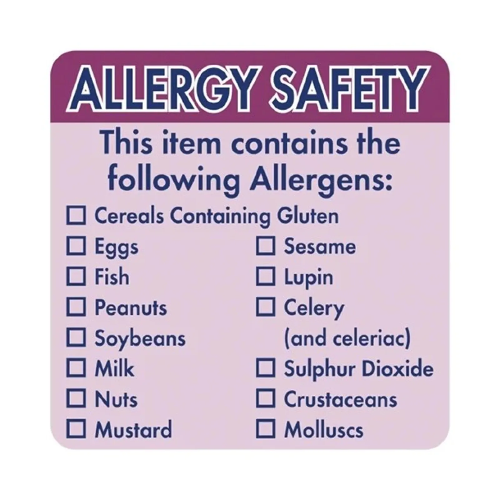 Hygiplas GJ058 - Allergen Food Labels