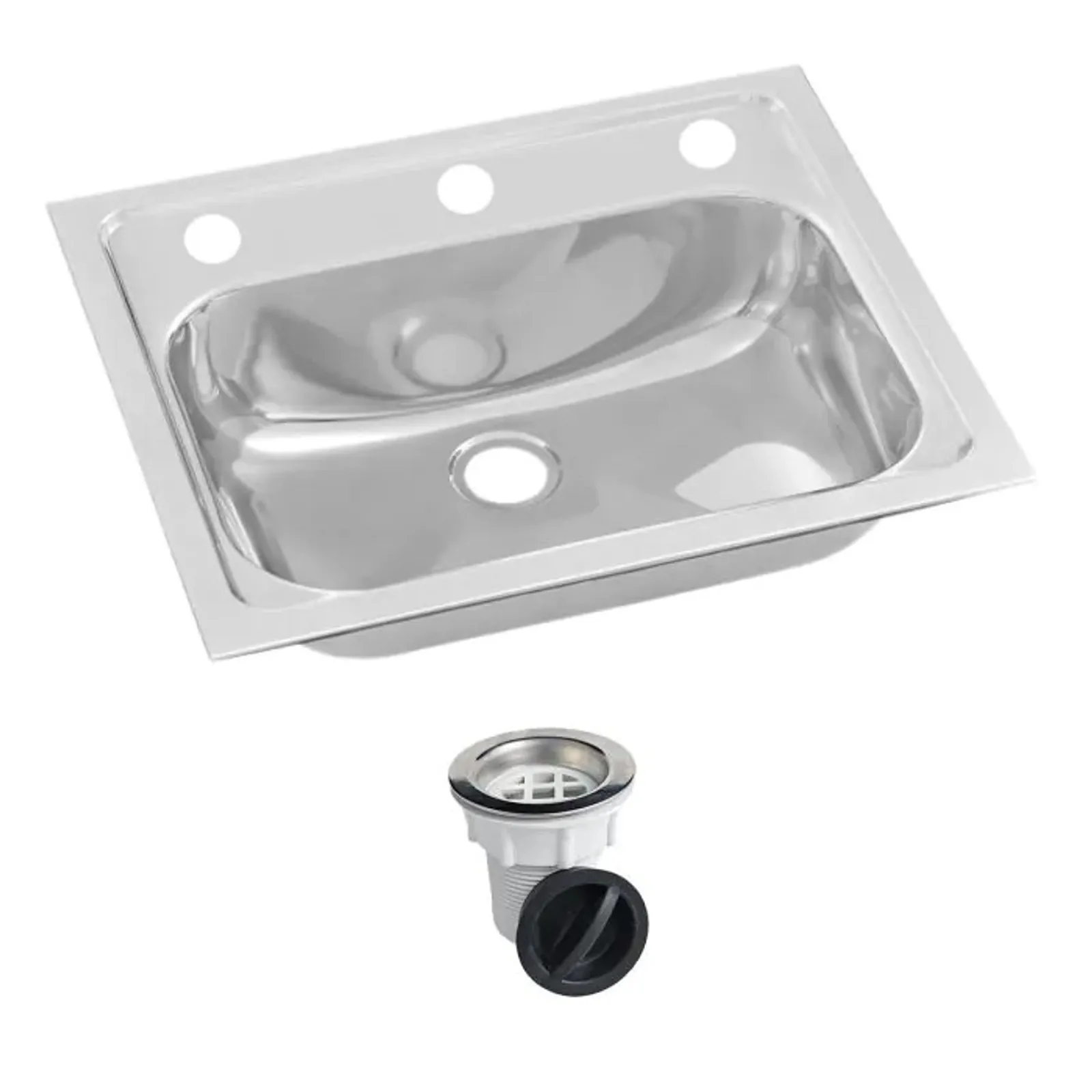 3Monkeez HBF01-KIT-3 - Inset Stainless Steel Hand Basin - 3 Tap Hole and Plug and Waste
