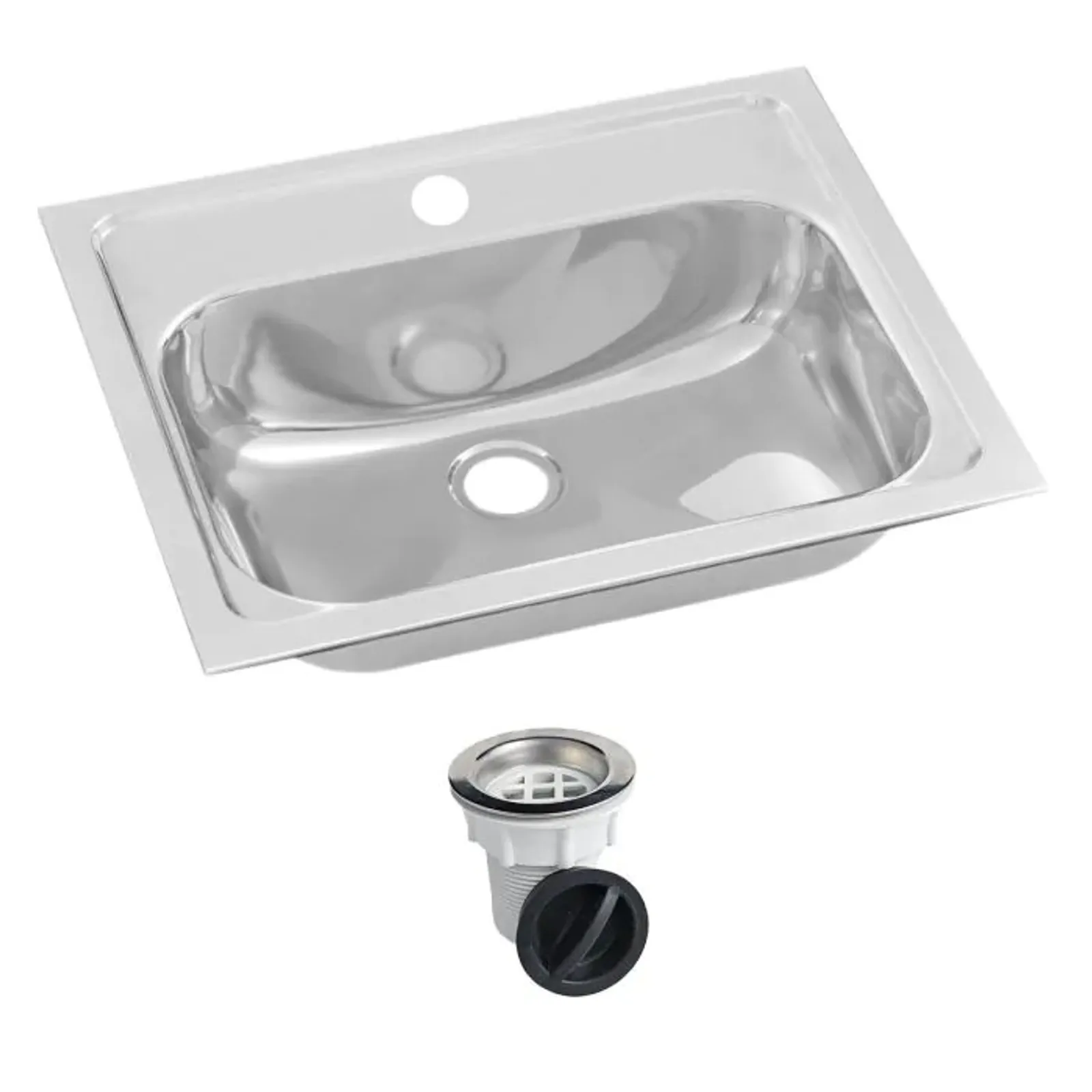 3Monkeez HBF01-KIT-1 - Inset Stainless Steel Hand Basin - 1 Tap Hole and Plug and Waste