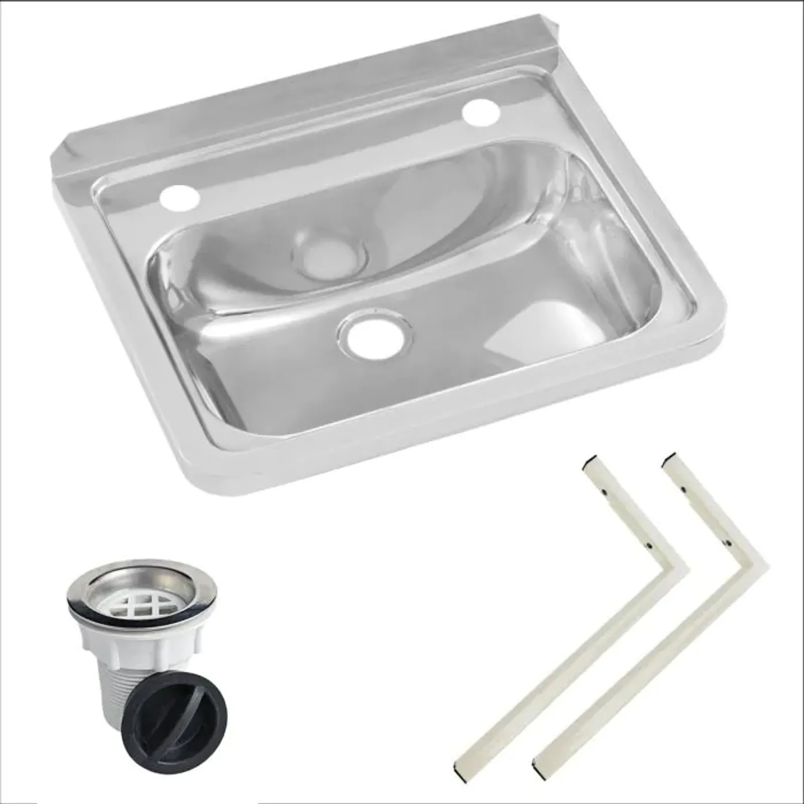 3Monkeez HB-KIT-2 - Wall Mounted Hand Basin - 2 Tap Hole - Inc Wall Brackets, & Plug & Waste