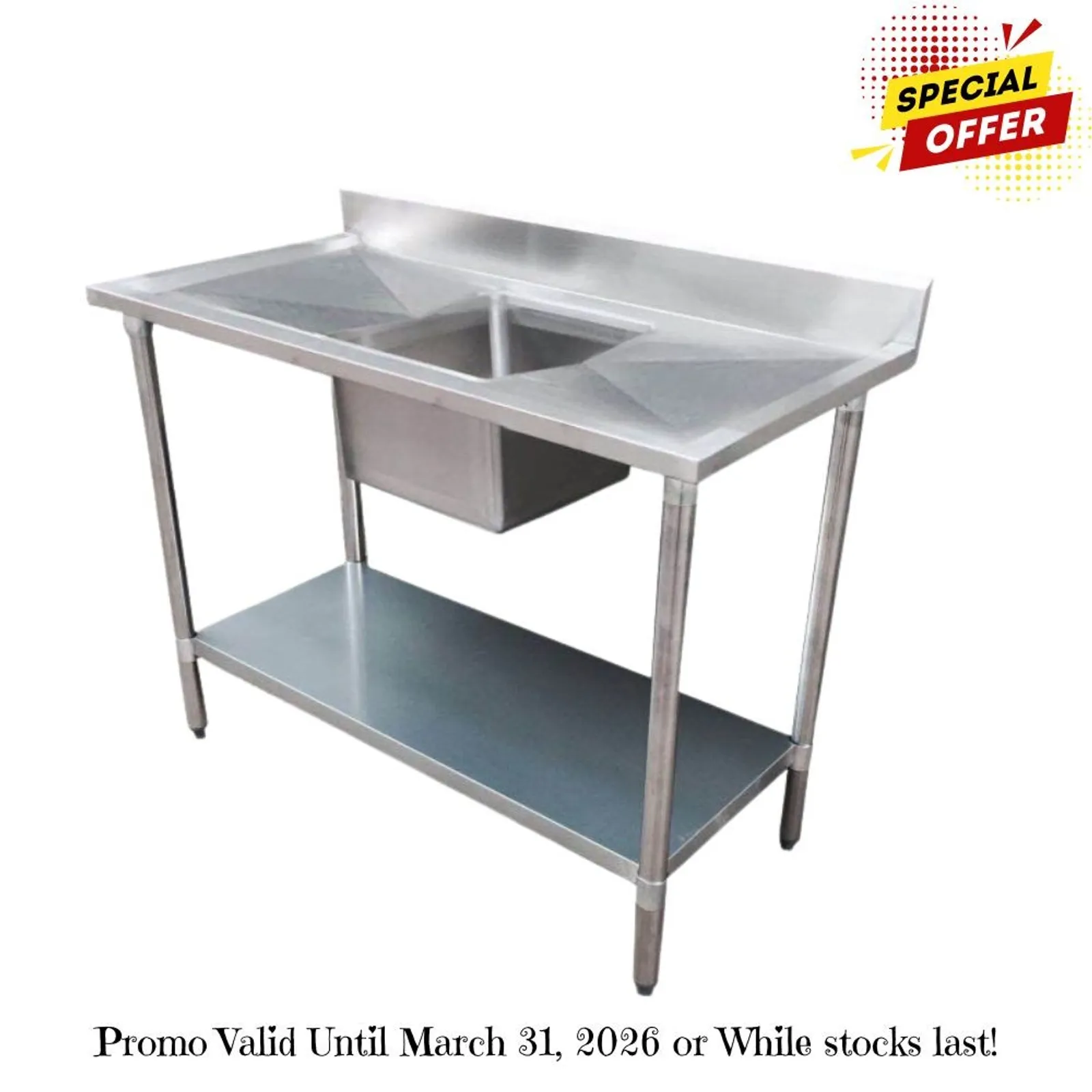 Modular Systems 1800-6-SSBC - Economic 304 Grade SS Centre Single Sink Bench 1800x600x900 with 610x400x250 sink