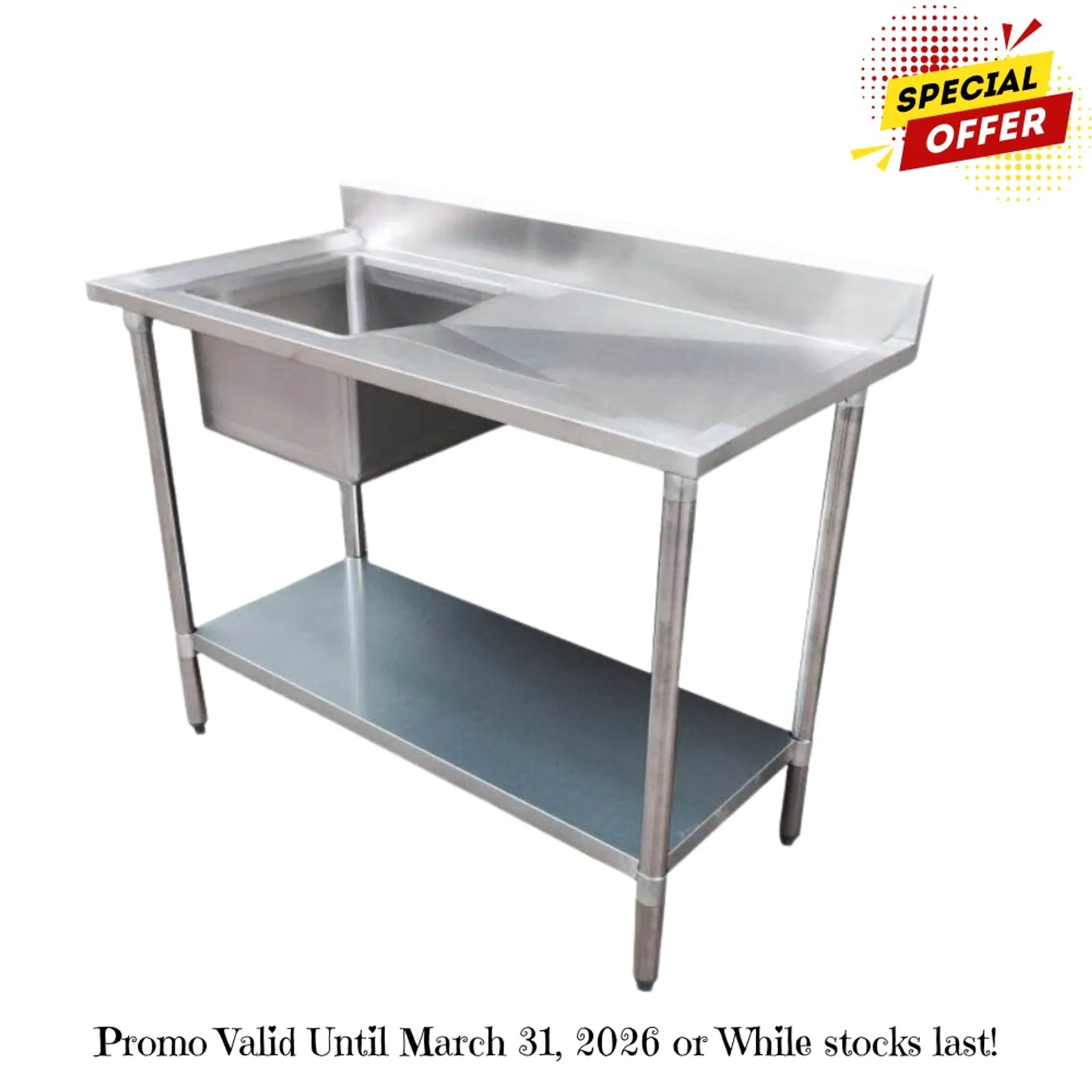 Modular Systems 1500-7-SSBL - Economic 304 Grade SS Left Single Sink Bench 1500x700x900 with 500x400x250 sink