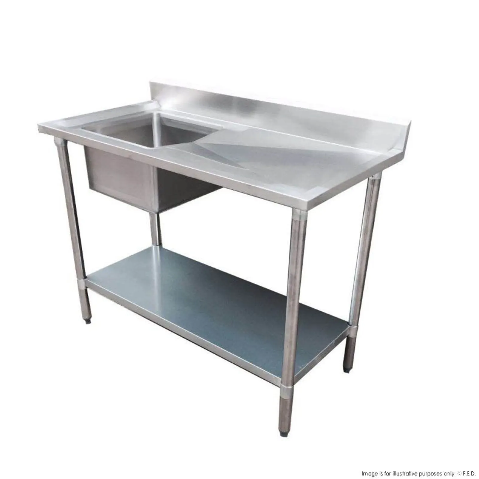 Modular Systems 1500-7-SSBL - Economic 304 Grade SS Left Single Sink Bench 1500x700x900 with 500x400x250 sink