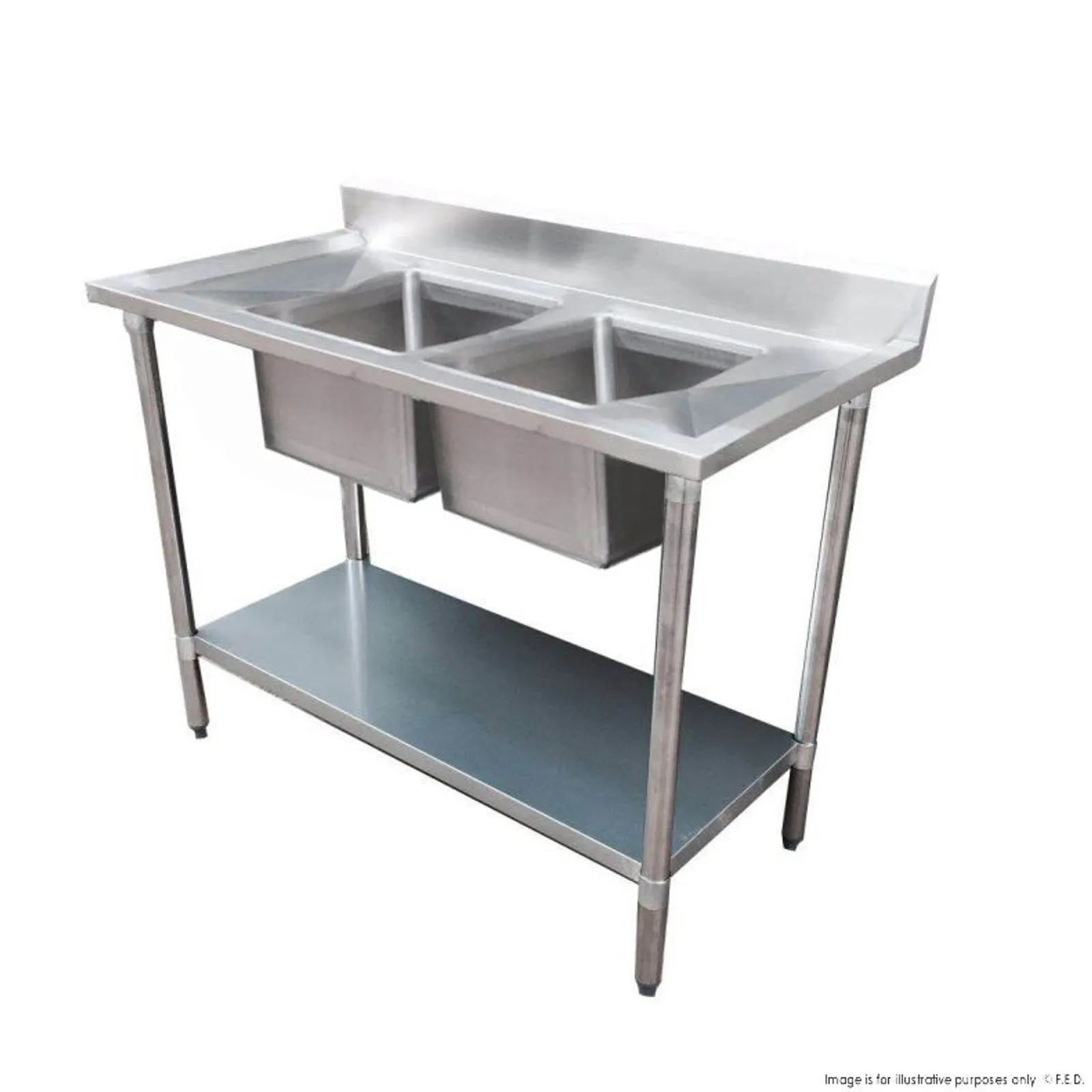 Modular Systems 2400-6-DSBC - Economic 304 Grade SS Centre Double Sink Bench 2400x600x900 with two 610x400x250 sinks