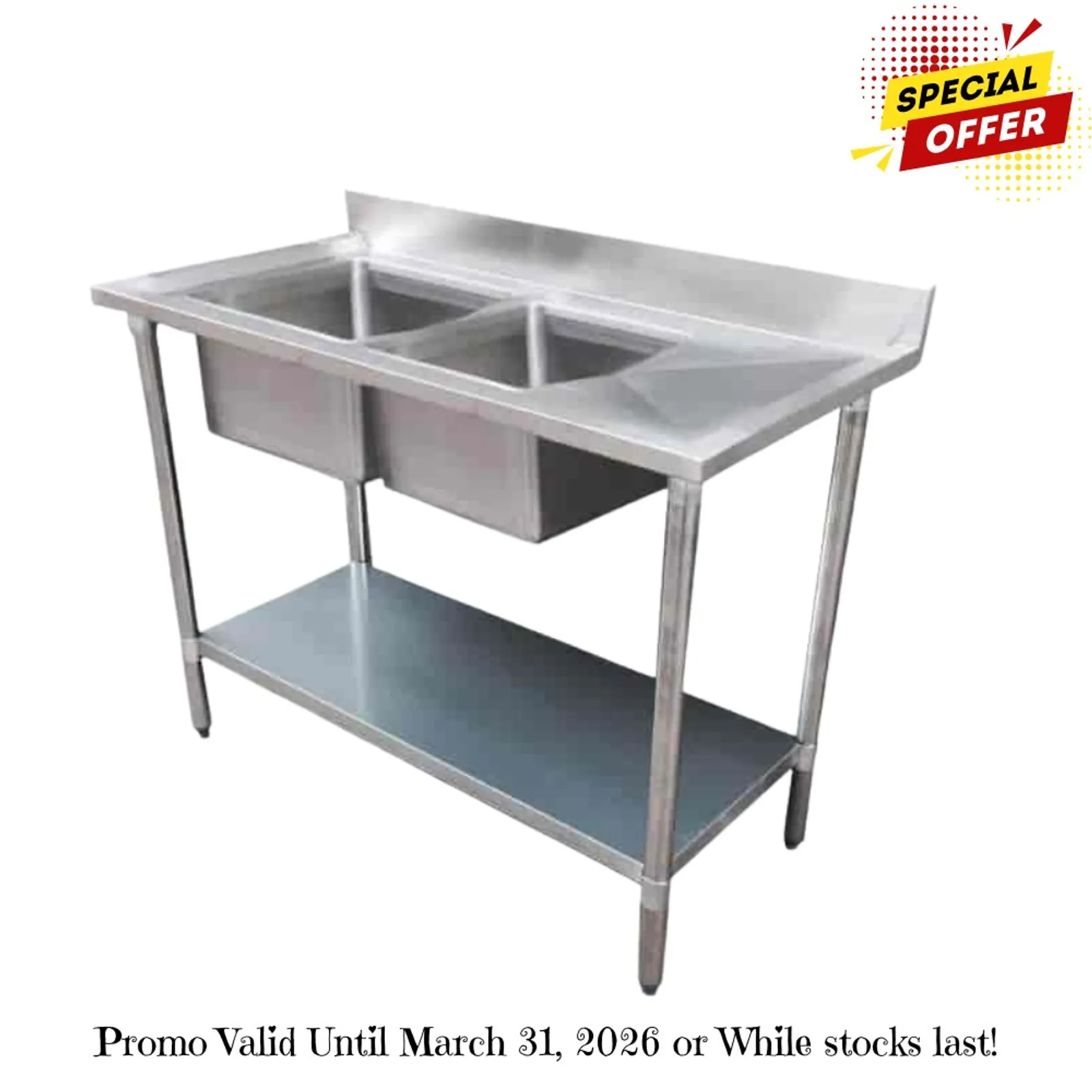 Modular Systems 1800-6-DSBL - 304 Grade SS Double Sink Bench with two sinks