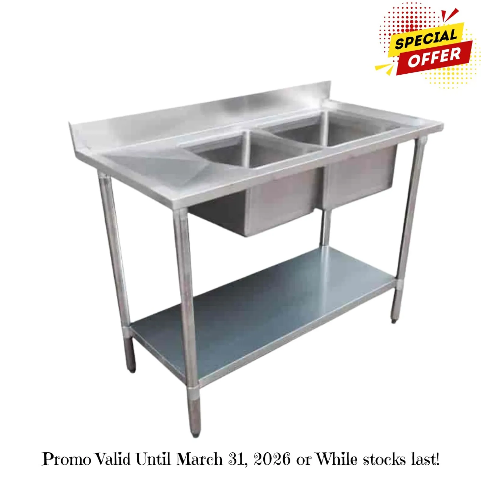 Modular Systems 1800-6-DSBR - Economic 304 Grade SS Right Double Sink Bench 1800x600x900 with two 610x400x250 sinks