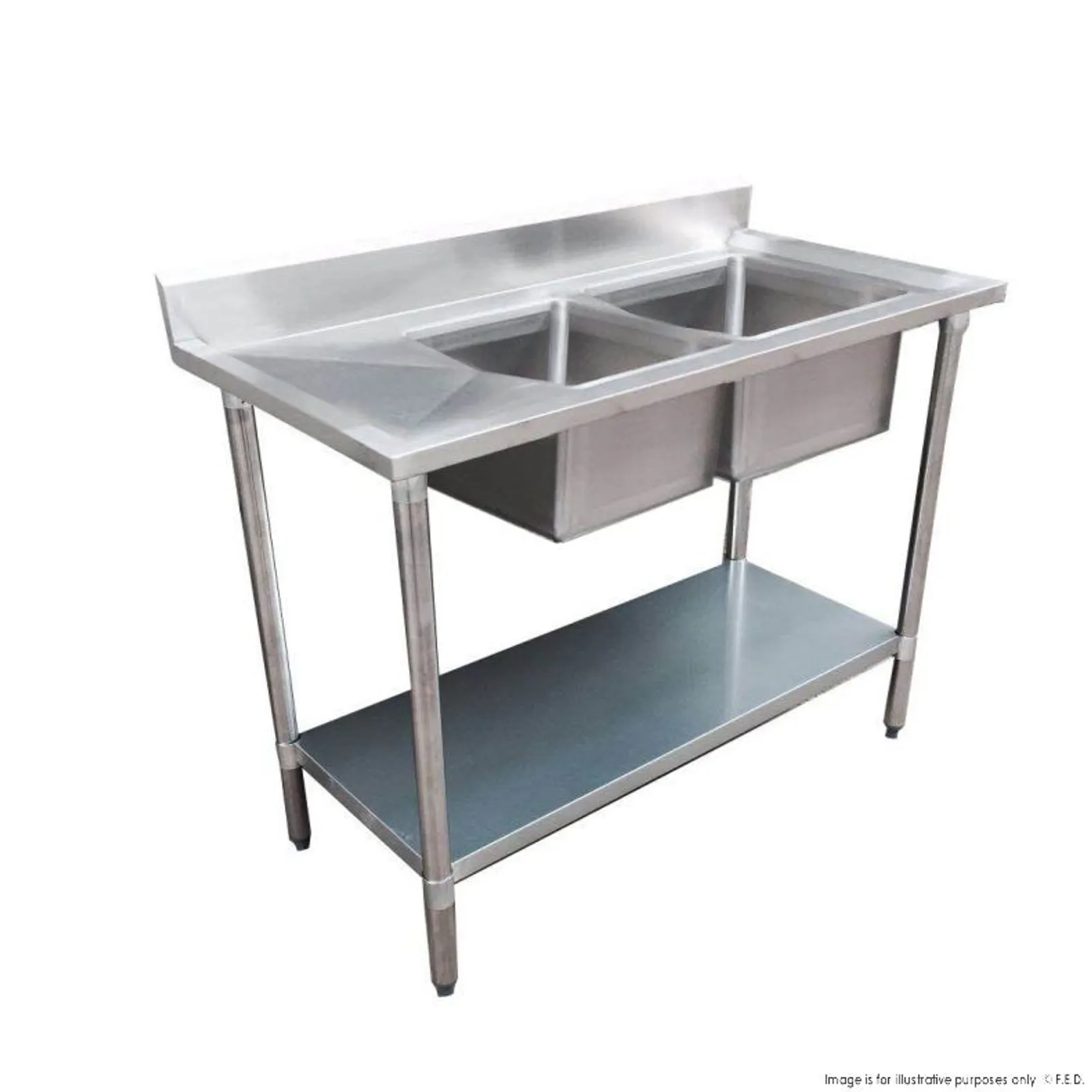 Modular Systems 1500-7-DSBR - Economic 304 Grade SS Right Double Sink Bench 1500mm width
