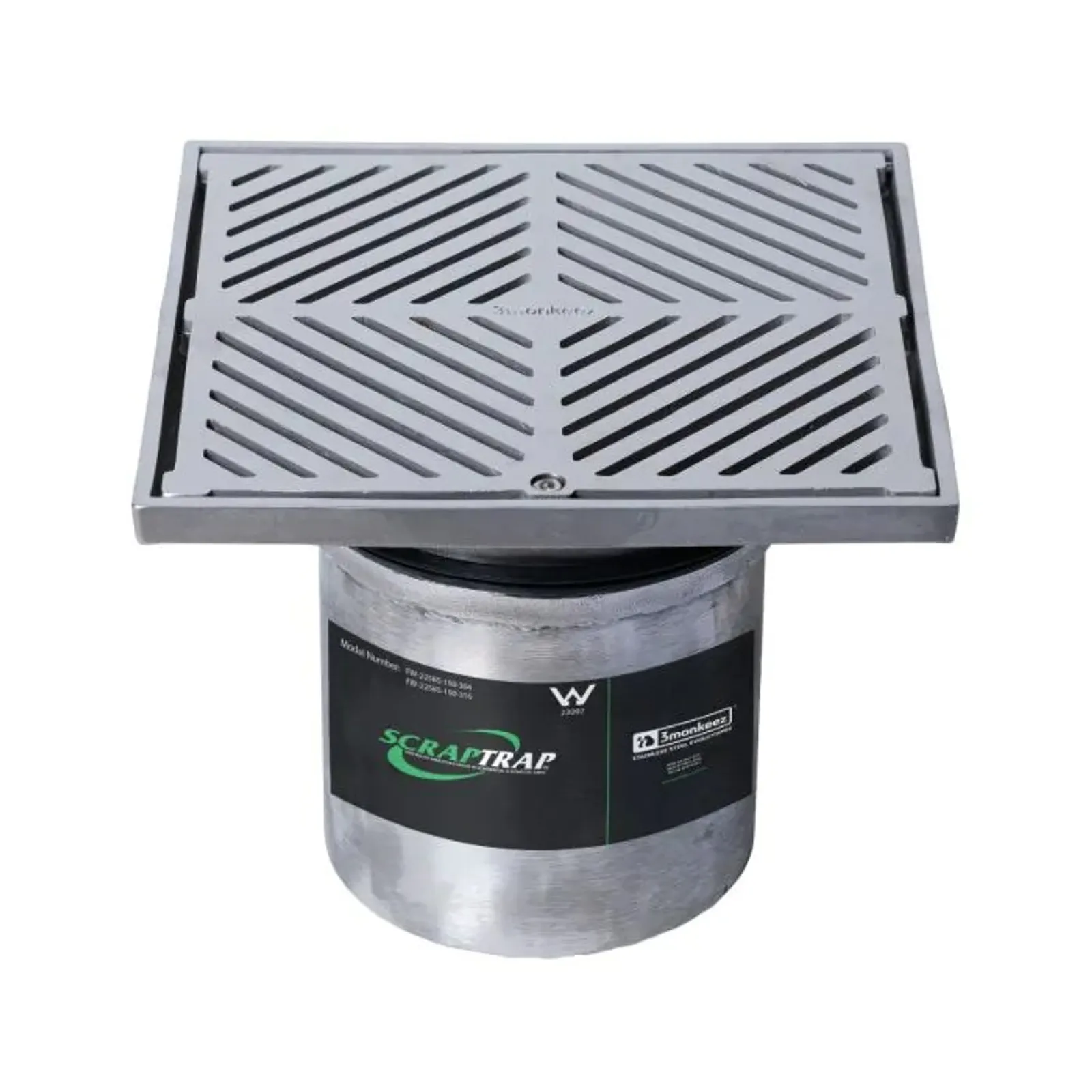 Scraptrap FW-225BS-150-316 - 225mm Square Floor Waste Arrestor (Heel Proof)