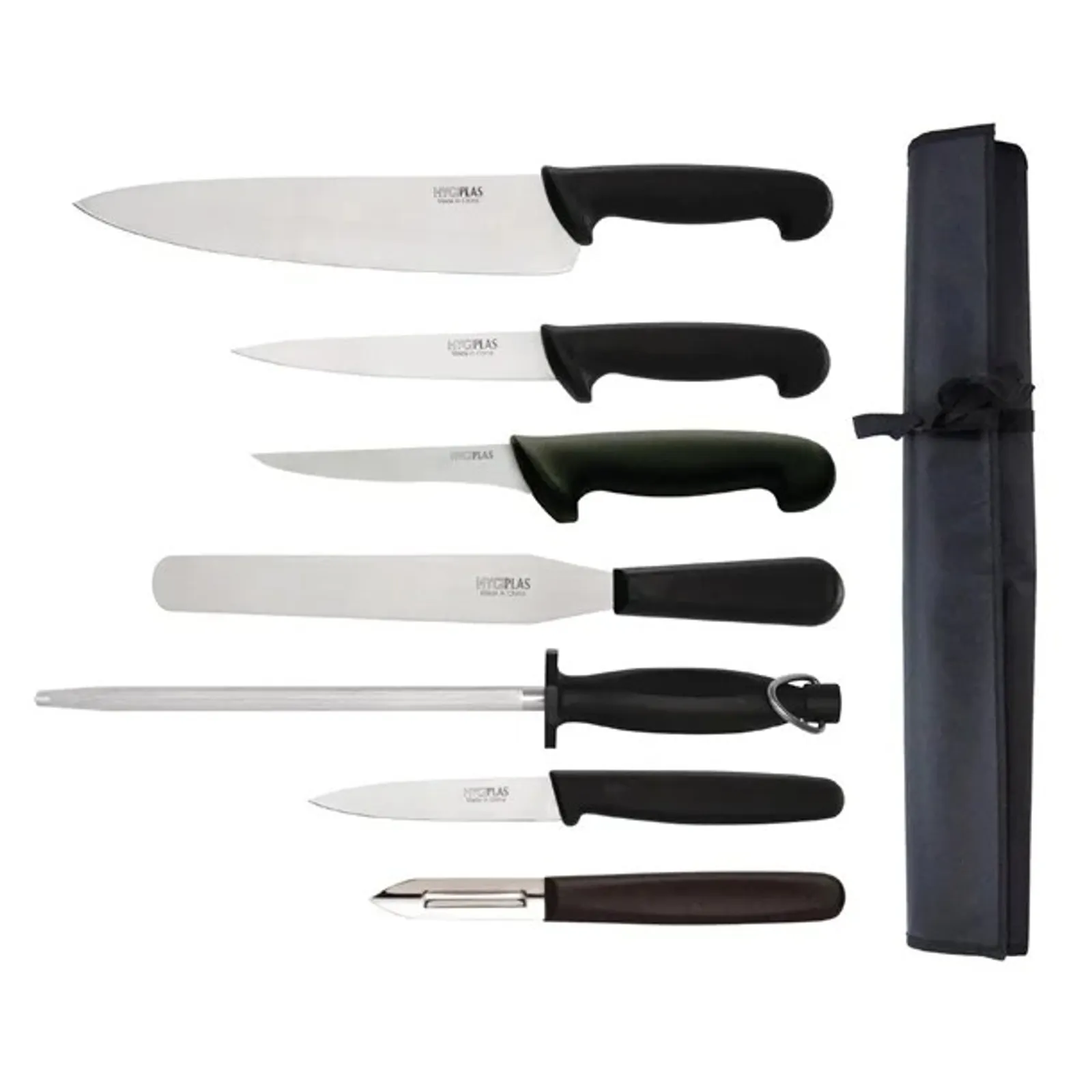 Hygiplas F203 - 7 Piece Knife Starter Set with 26.5cm Chef Knife and Roll Bag