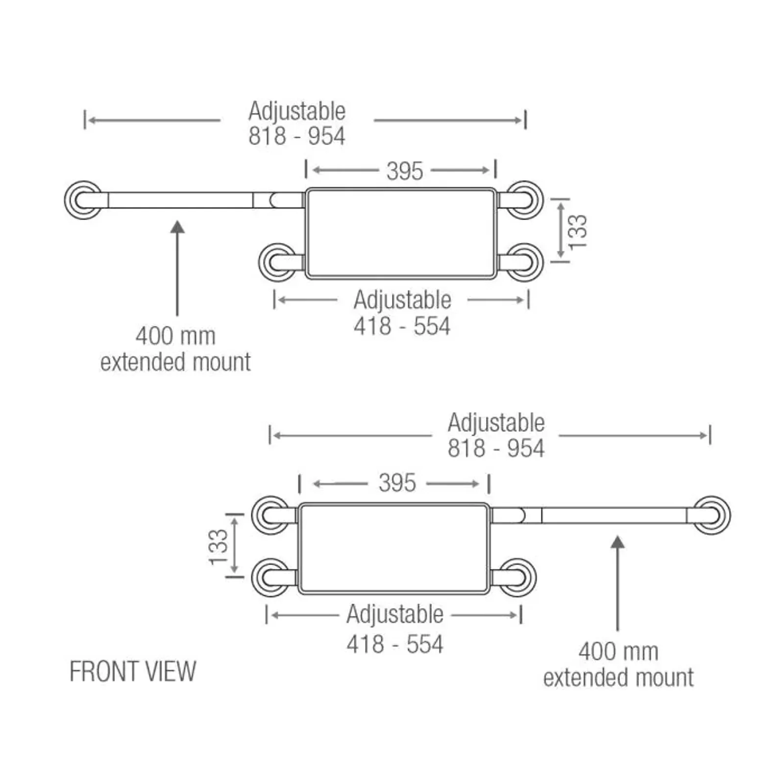 3Monkeez BR-440-CF-SS - Wall Mounted Backrest With 400mm Extension