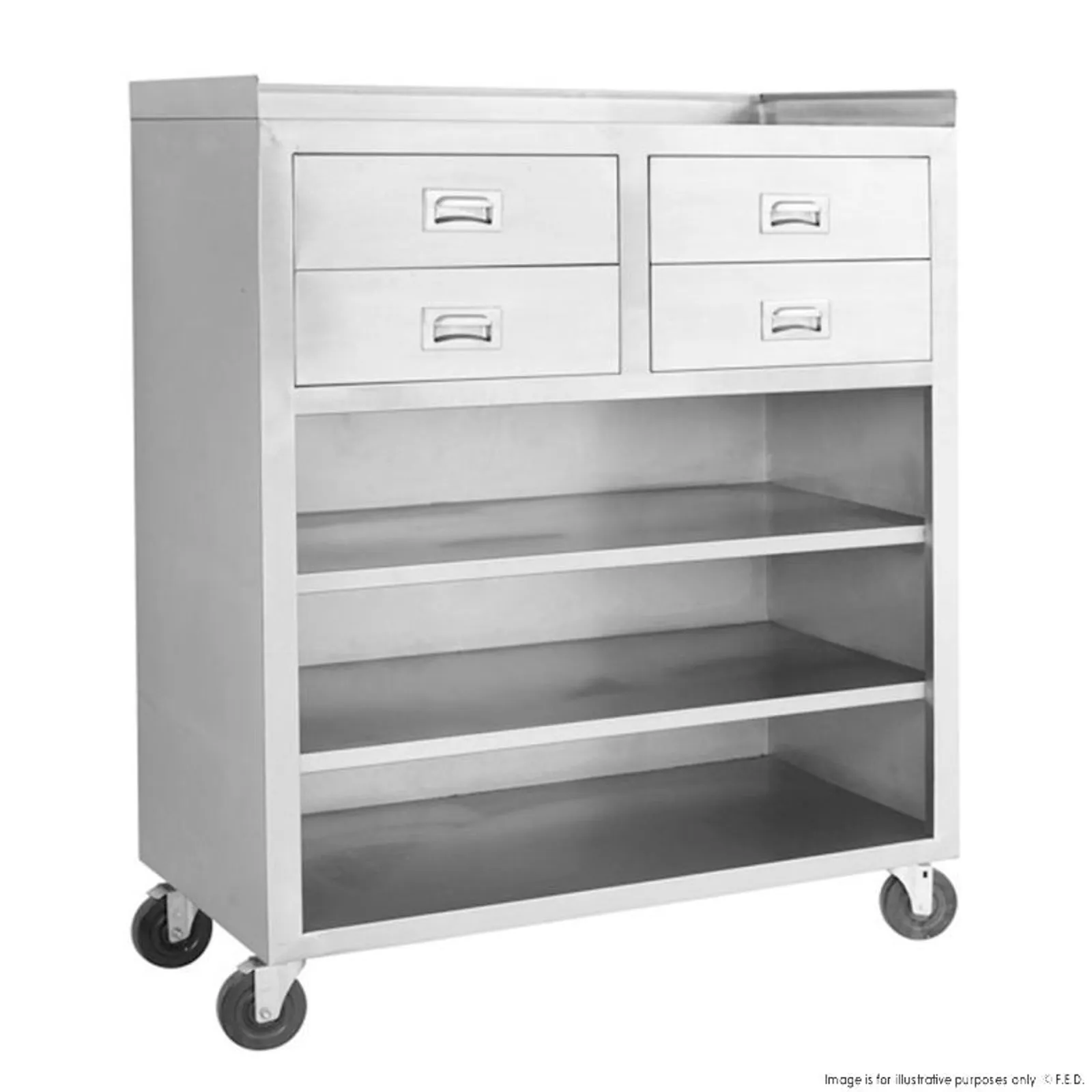 Modular Systems MS116 - Mobile Cabinet with 4 Drawers and 3 Shelves