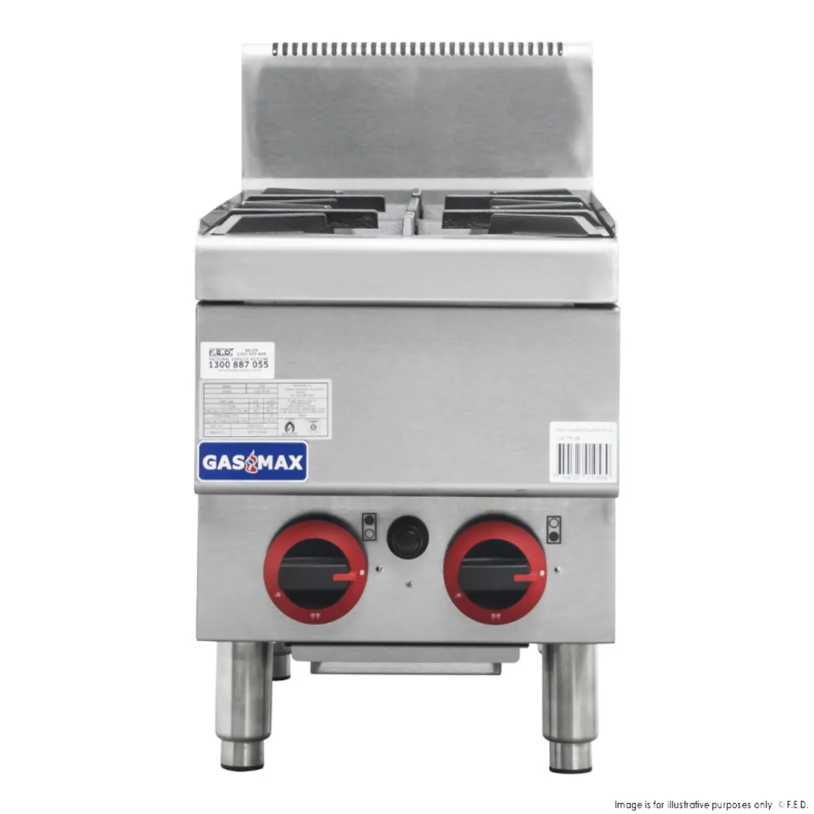 Gasmax JUS-TR-2B - Benchtop Natural Gas 2 Burner Cooktop w/ Splashback